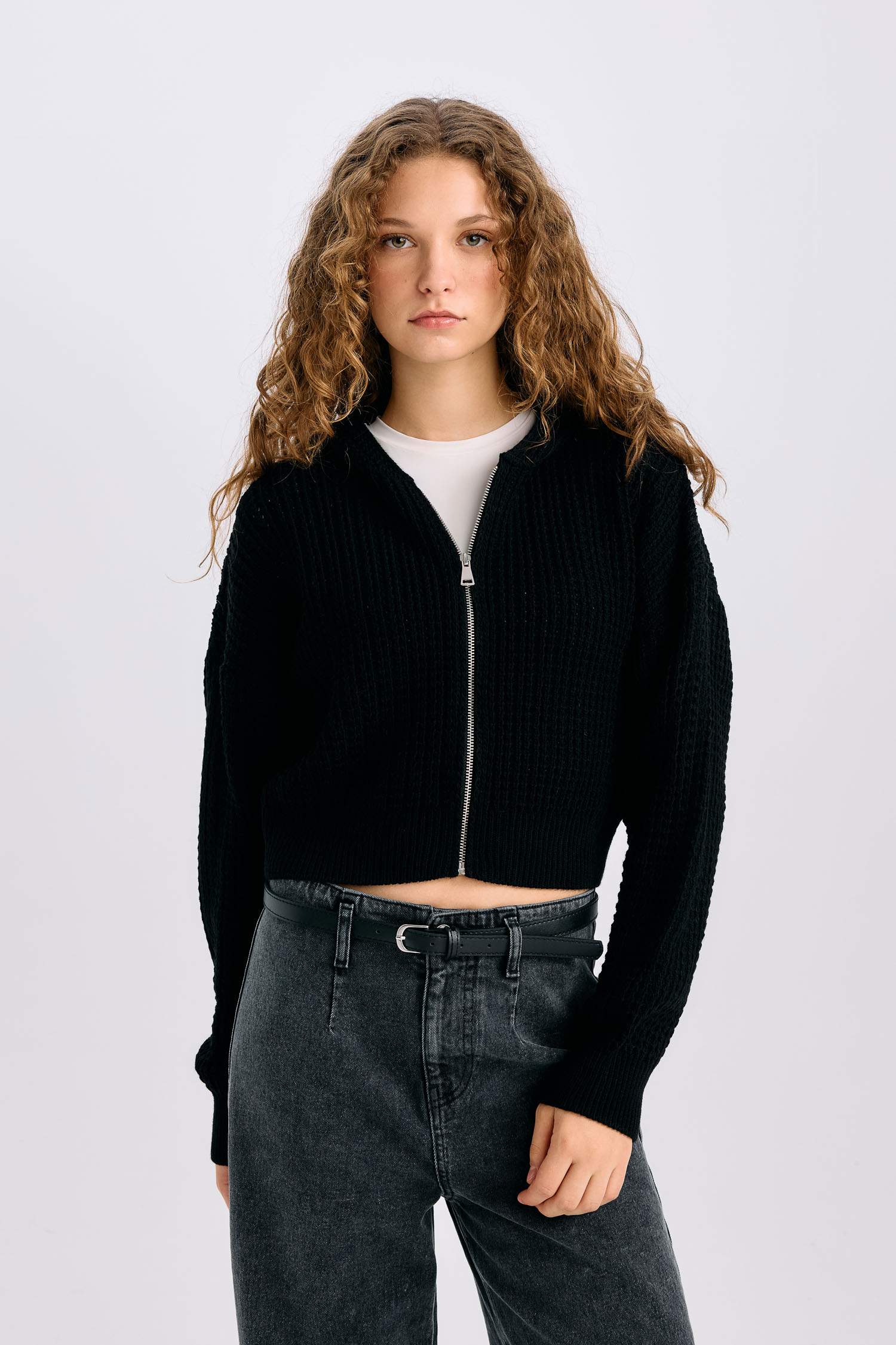 Regular Fit Kapüşonlu Fermuarlı Triko Hırka