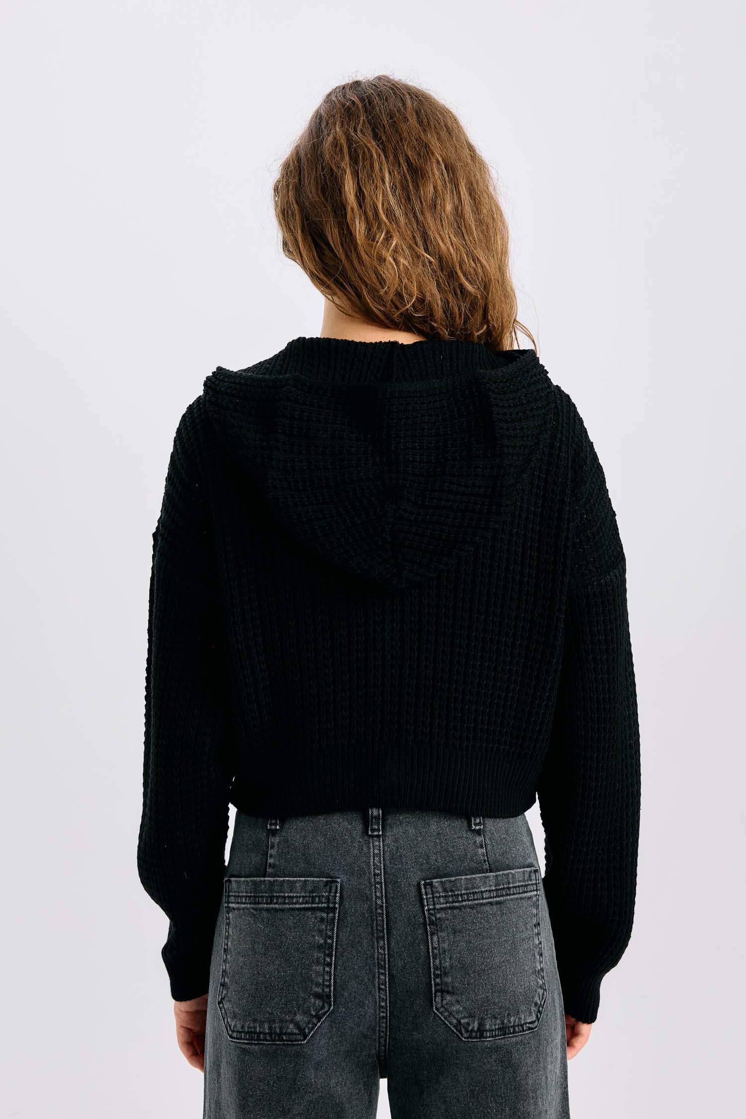 Regular Fit Kapüşonlu Fermuarlı Triko Hırka