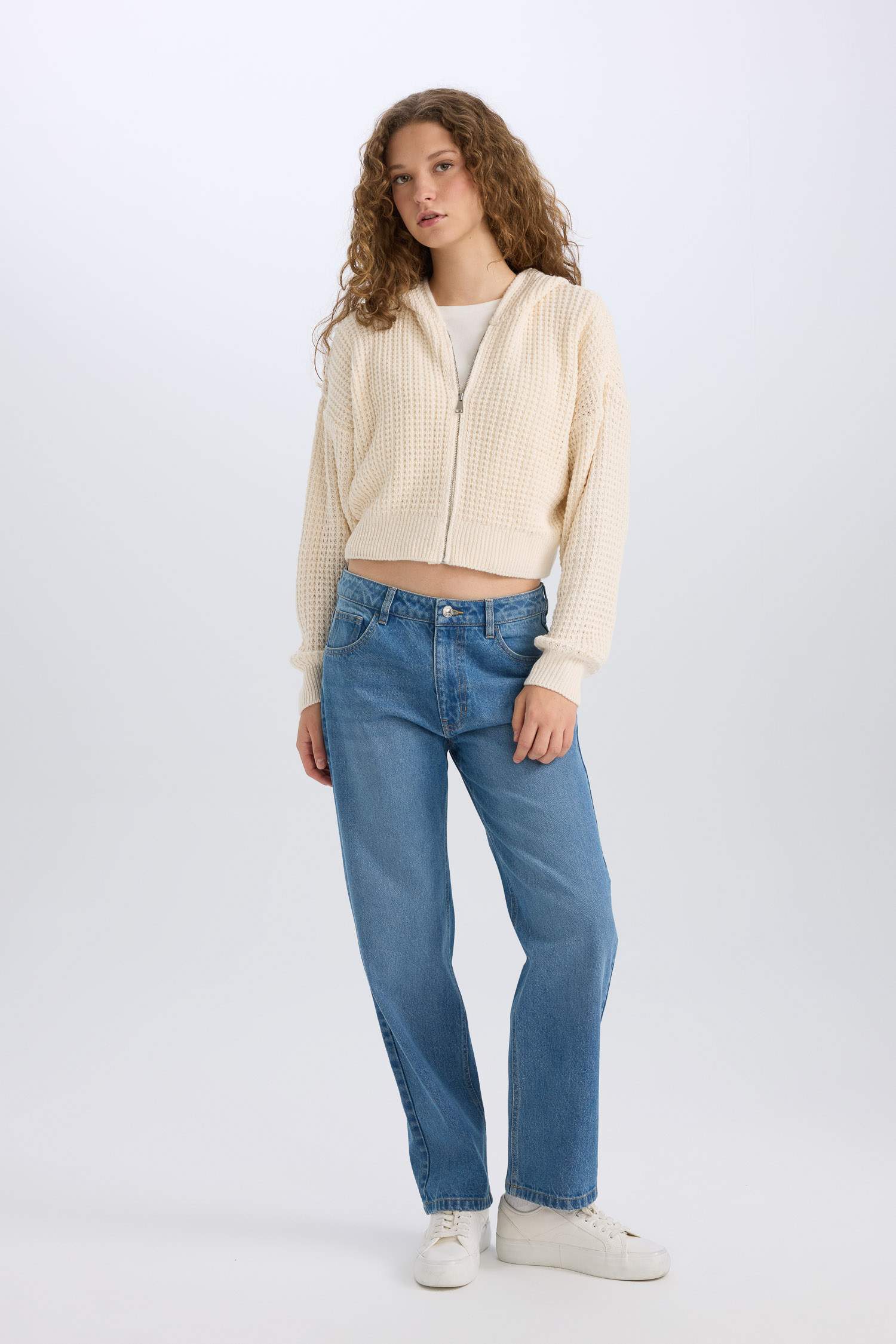 Regular Fit Kapüşonlu Fermuarlı Triko Hırka