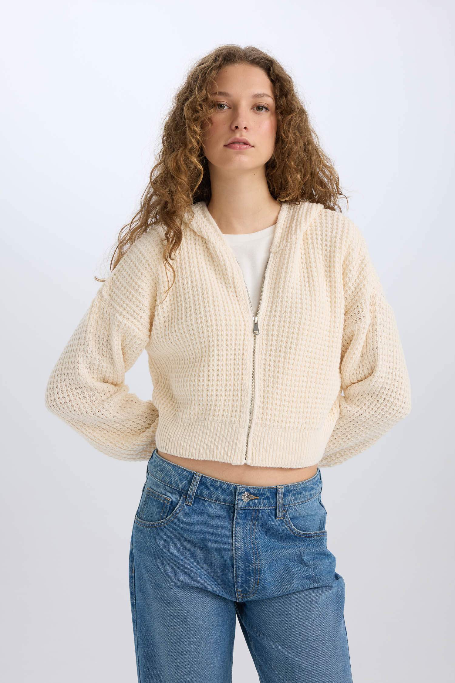 Regular Fit Kapüşonlu Fermuarlı Triko Hırka