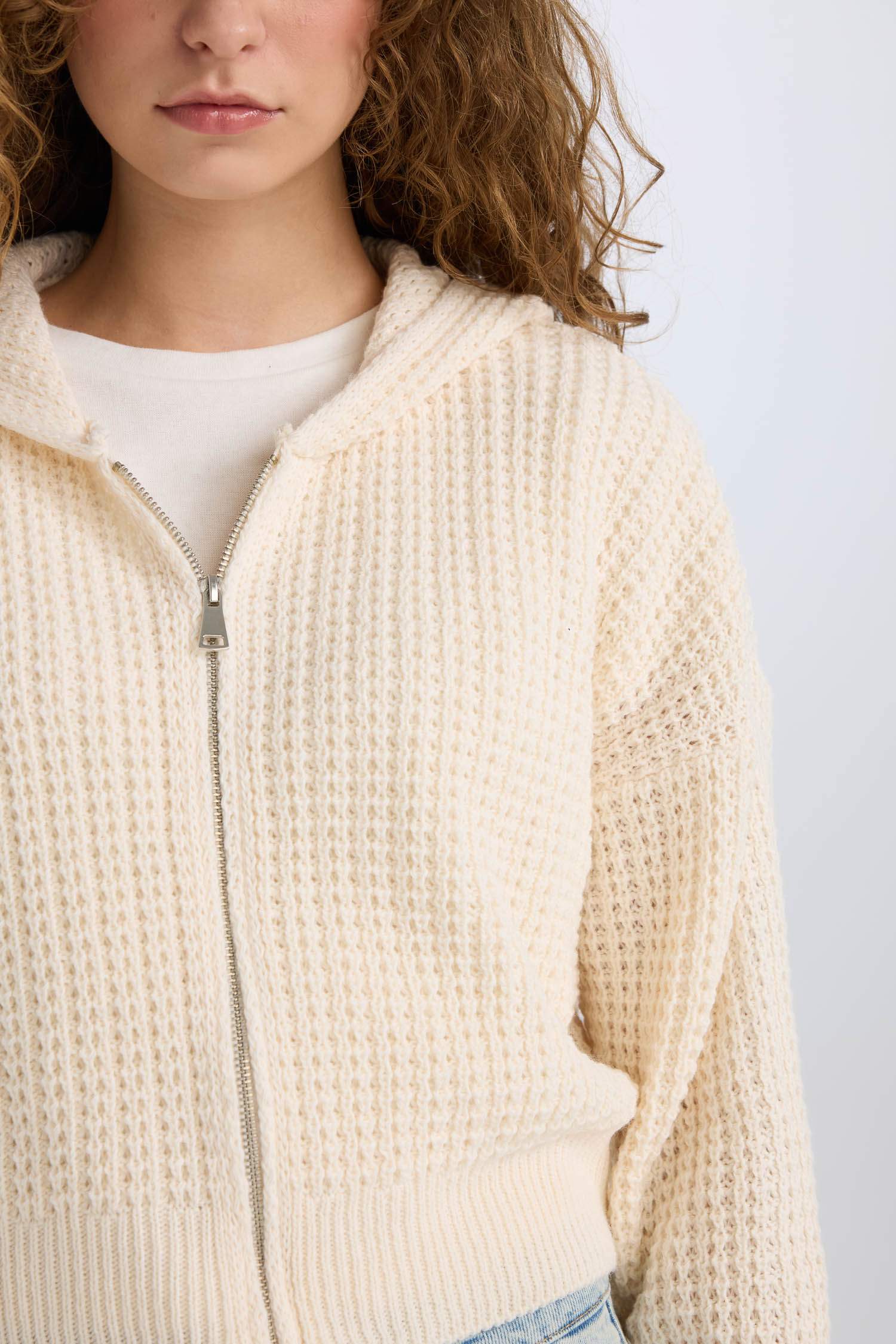 Regular Fit Kapüşonlu Fermuarlı Triko Hırka