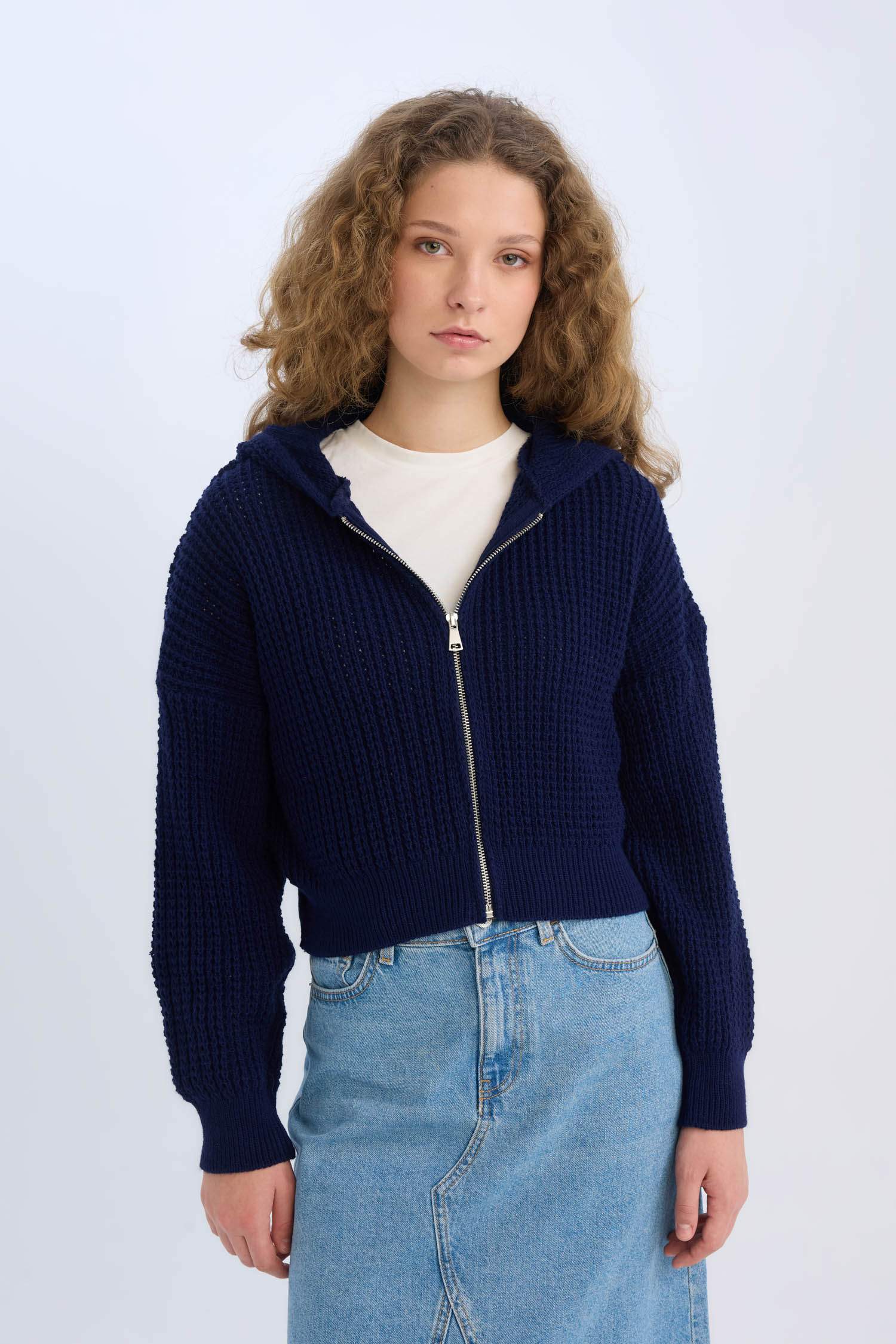 Regular Fit Kapüşonlu Fermuarlı Triko Hırka