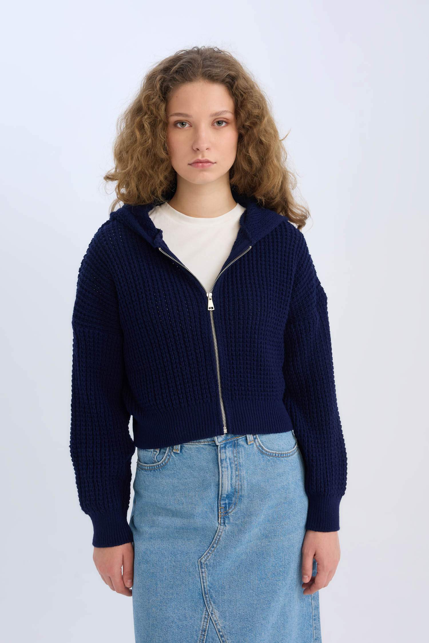 Regular Fit Kapüşonlu Fermuarlı Triko Hırka