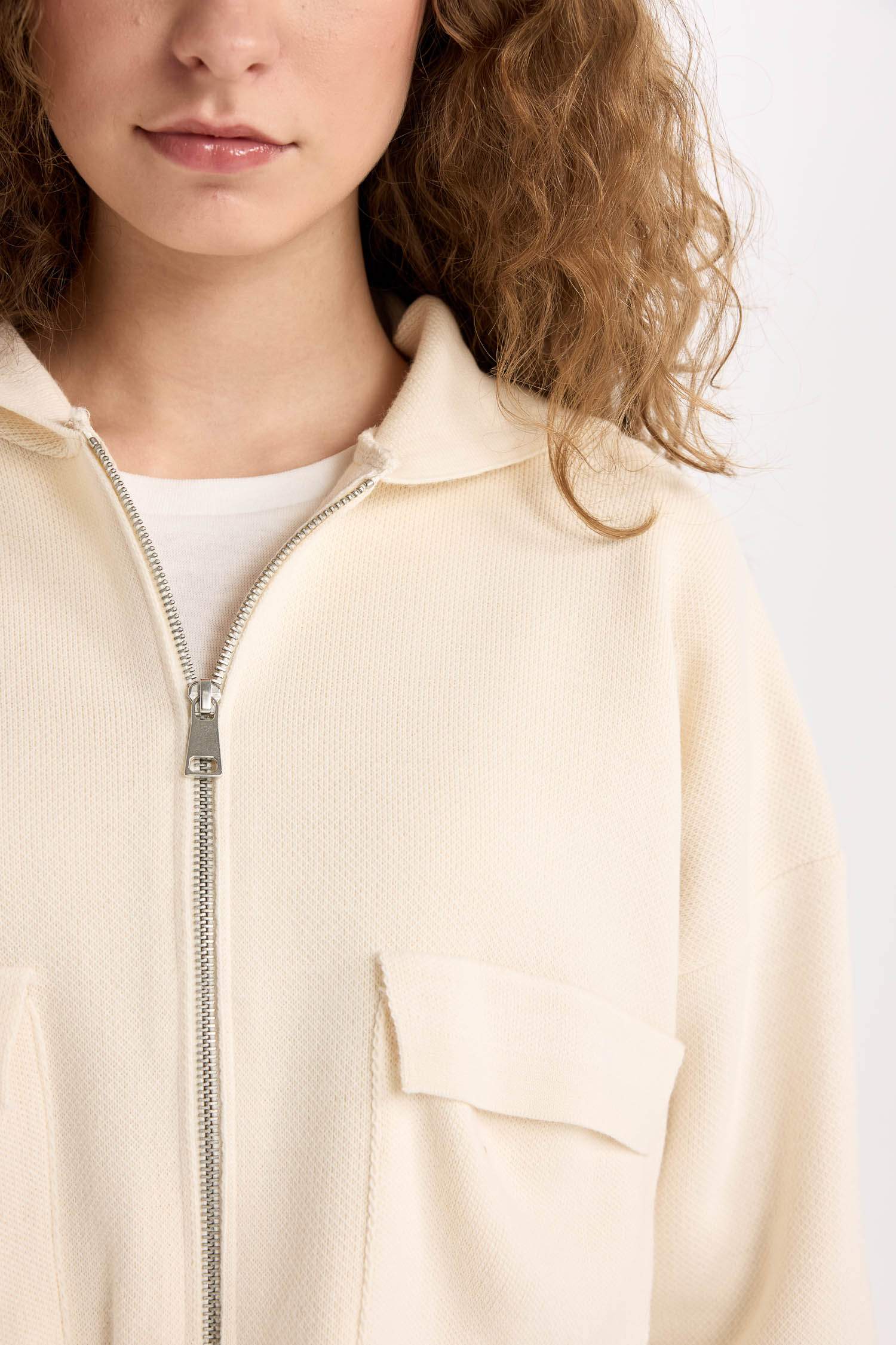 Regular Fit Kapüşonlu Basic Düz Fermuarlı Triko Hırka