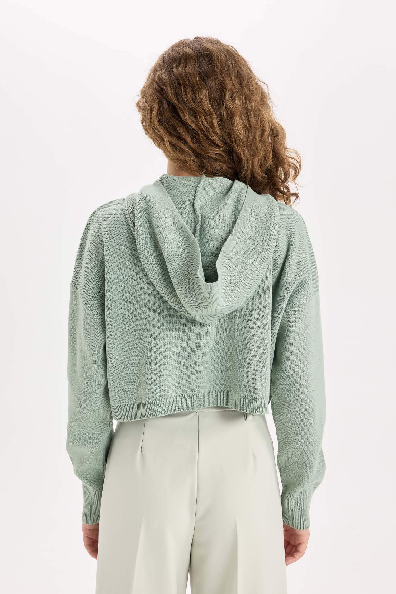 Regular Fit Kapüşonlu Basic Düz Fermuarlı Triko Hırka