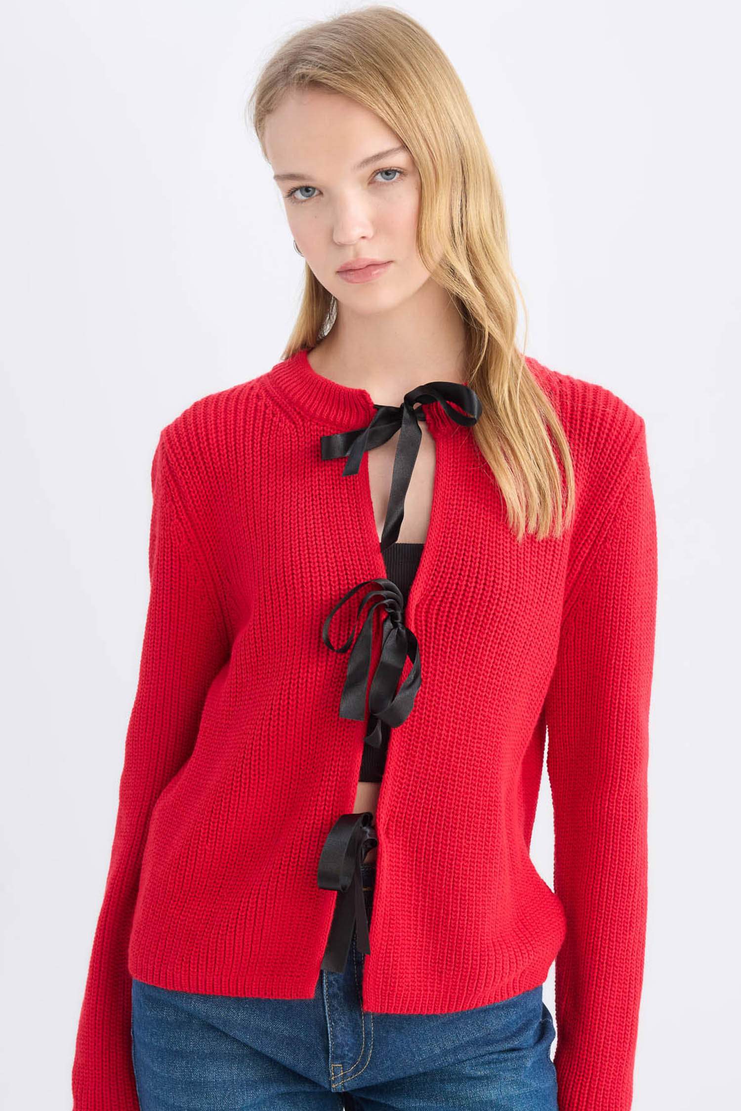 Cardigan Tricot à col rond et coupe régulière