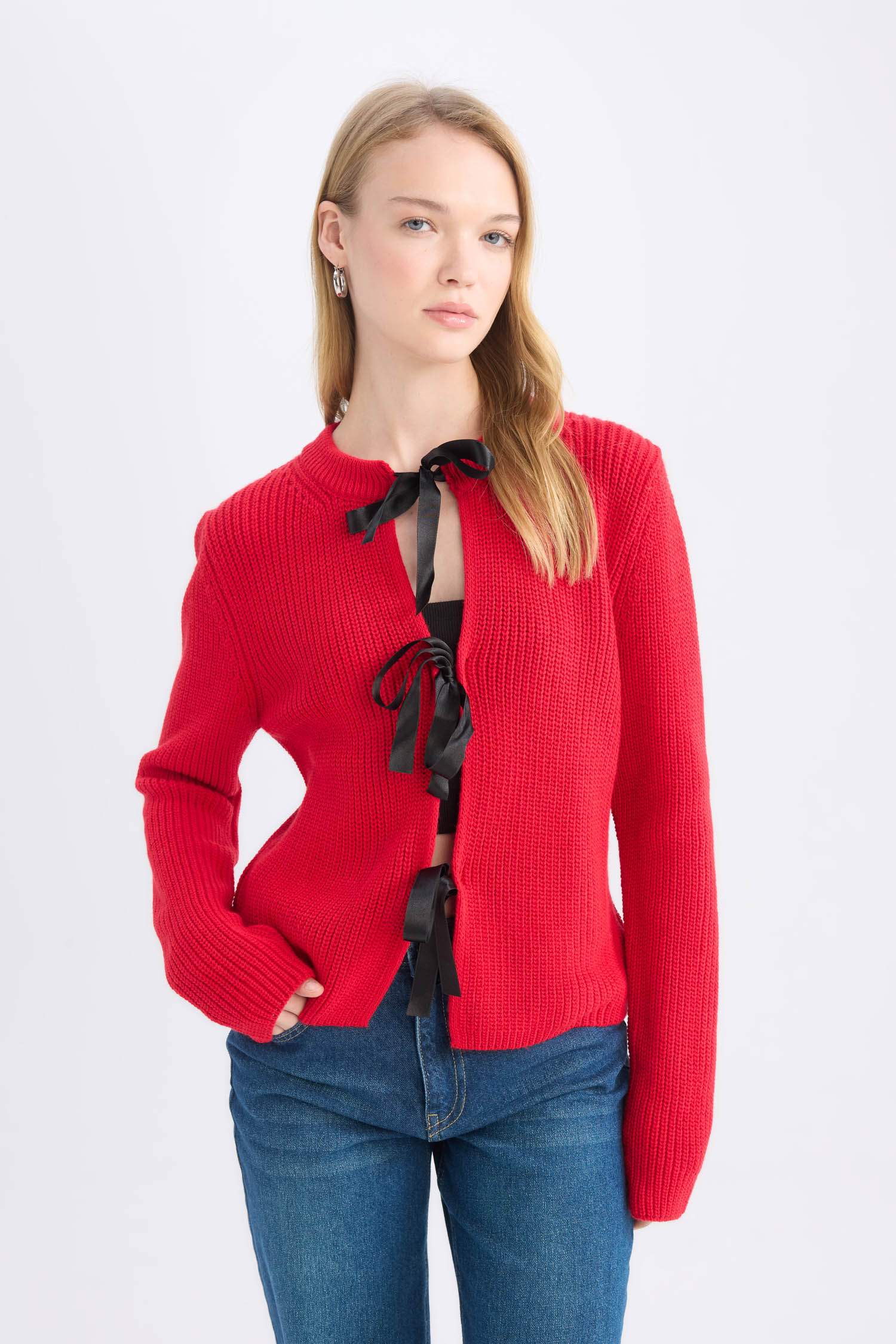 Cardigan Tricot à col rond et coupe régulière