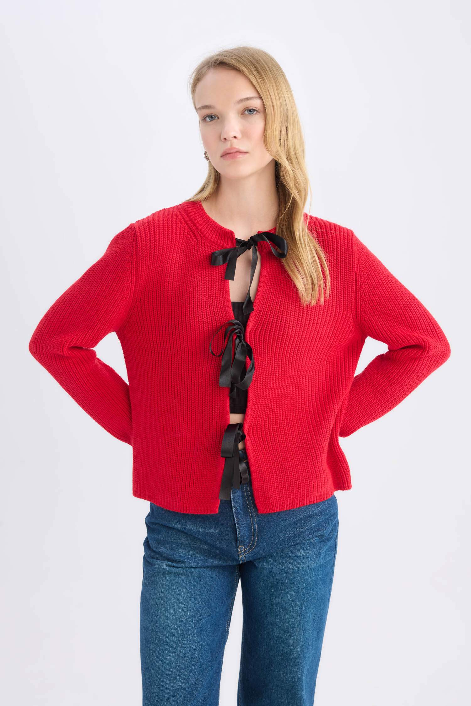Cardigan Tricot à col rond et coupe régulière