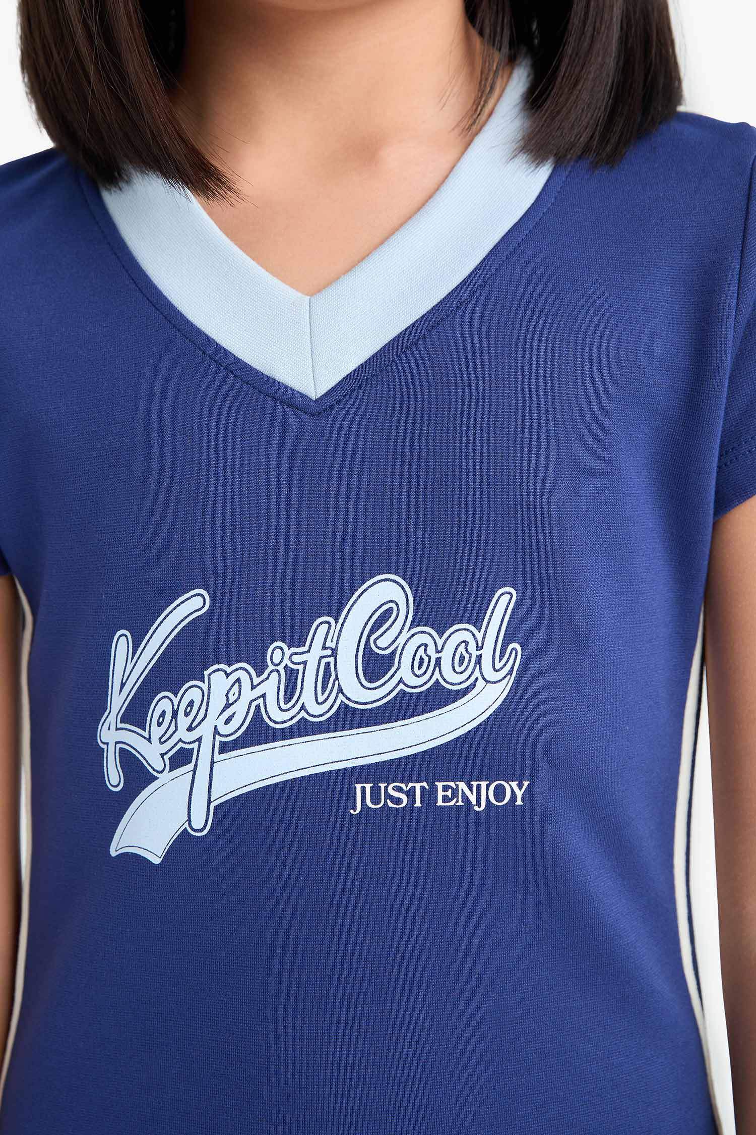 Girl V-Neck Printed Short Sleeve Dress