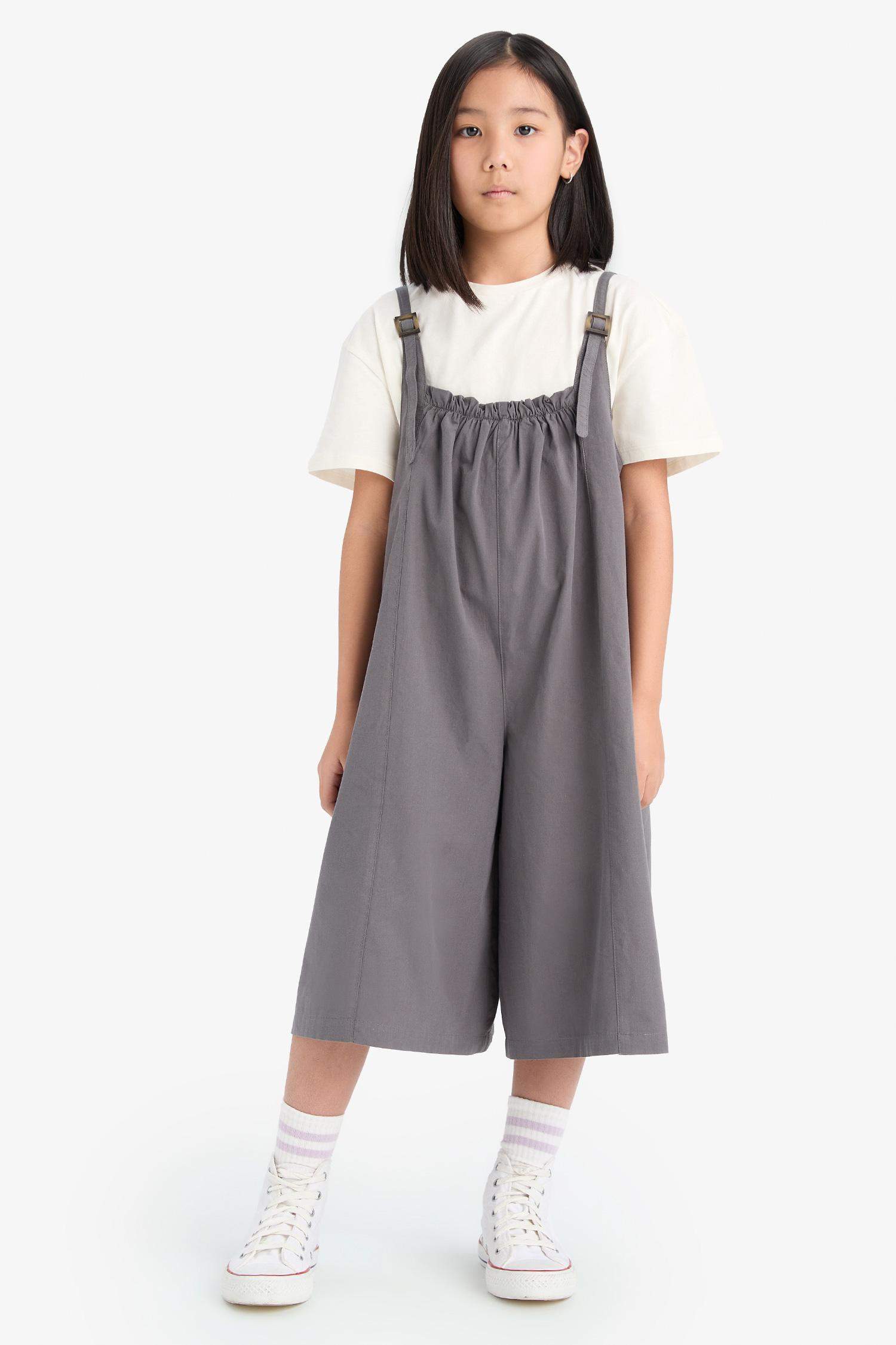 Kız Çocuk Askılı Poplin Tulum