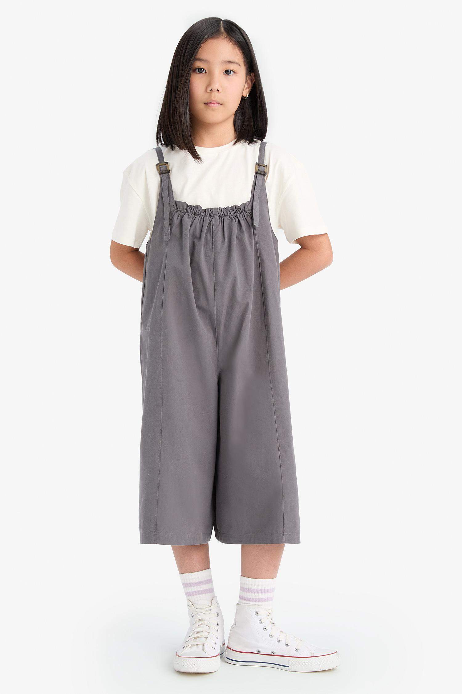 Kız Çocuk Askılı Poplin Tulum