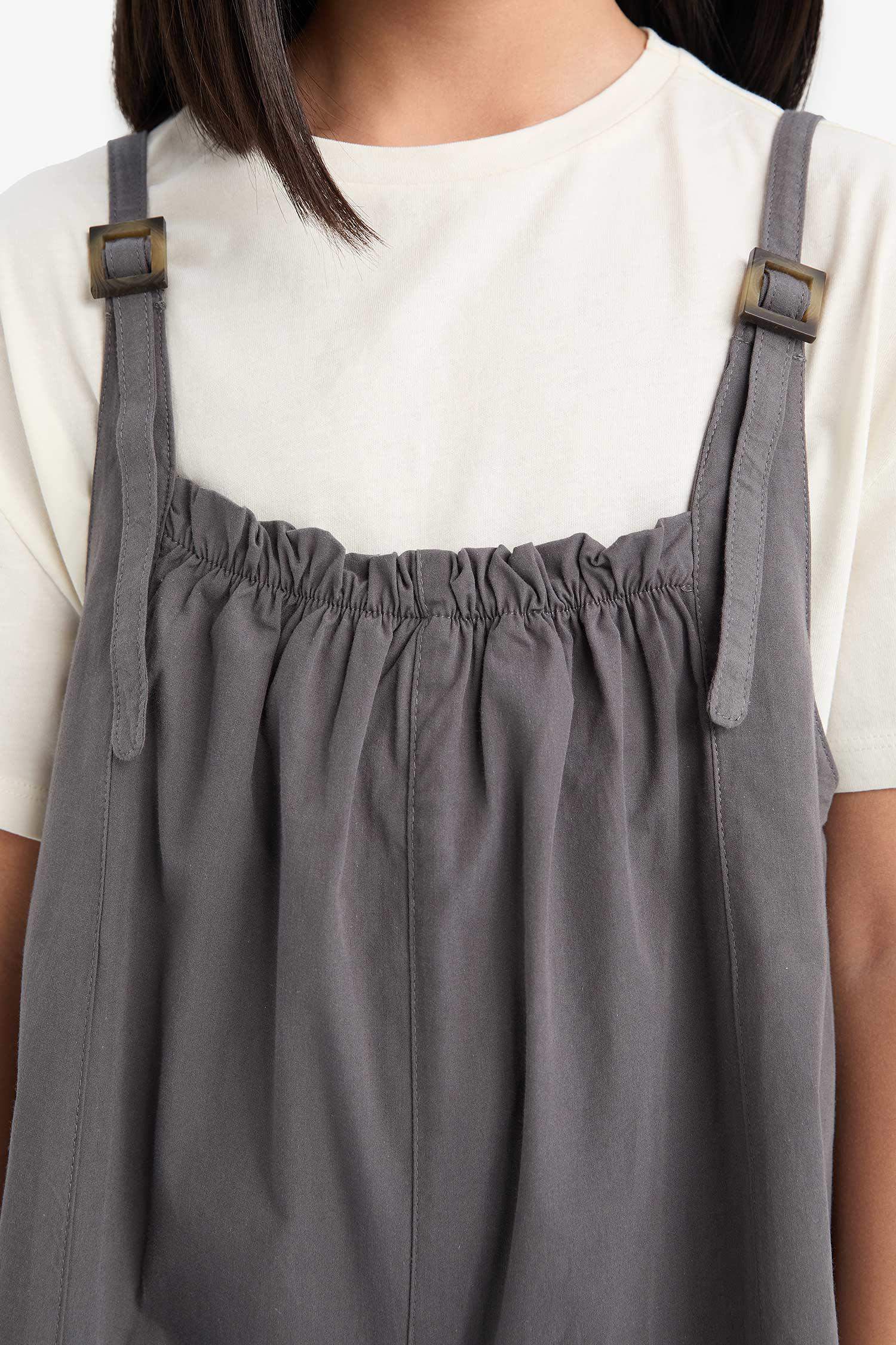 Kız Çocuk Askılı Poplin Tulum