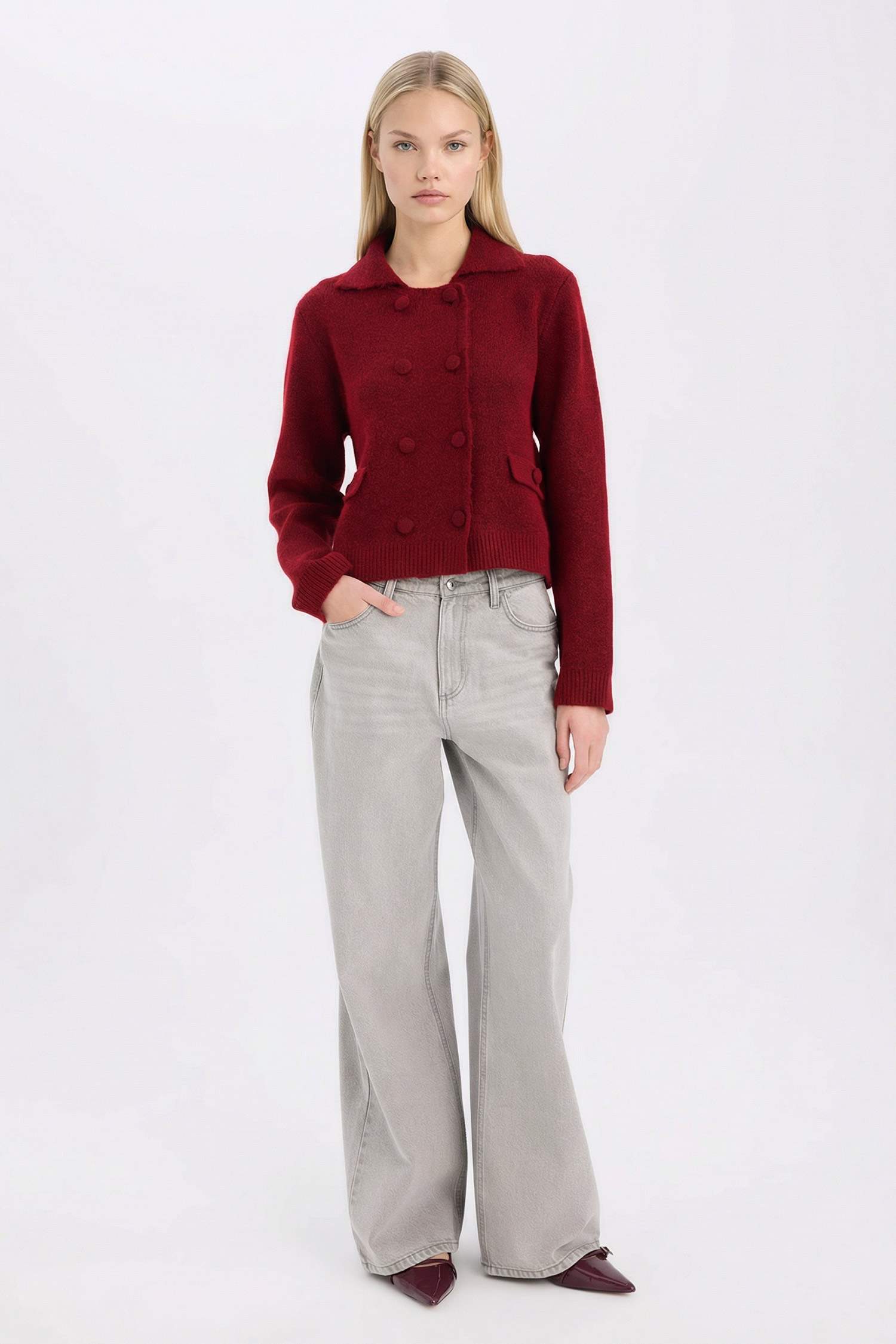 Regular Fit Polo Yaka Basic Düz Düğmeli Triko Hırka