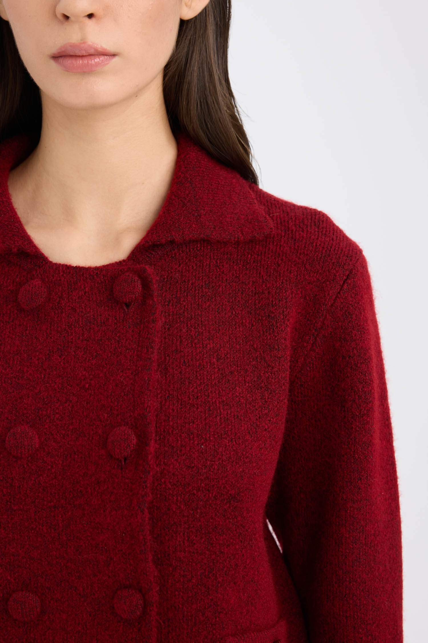 Pull Cardigan basique en tricot à col polo et boutons Coupe régulière