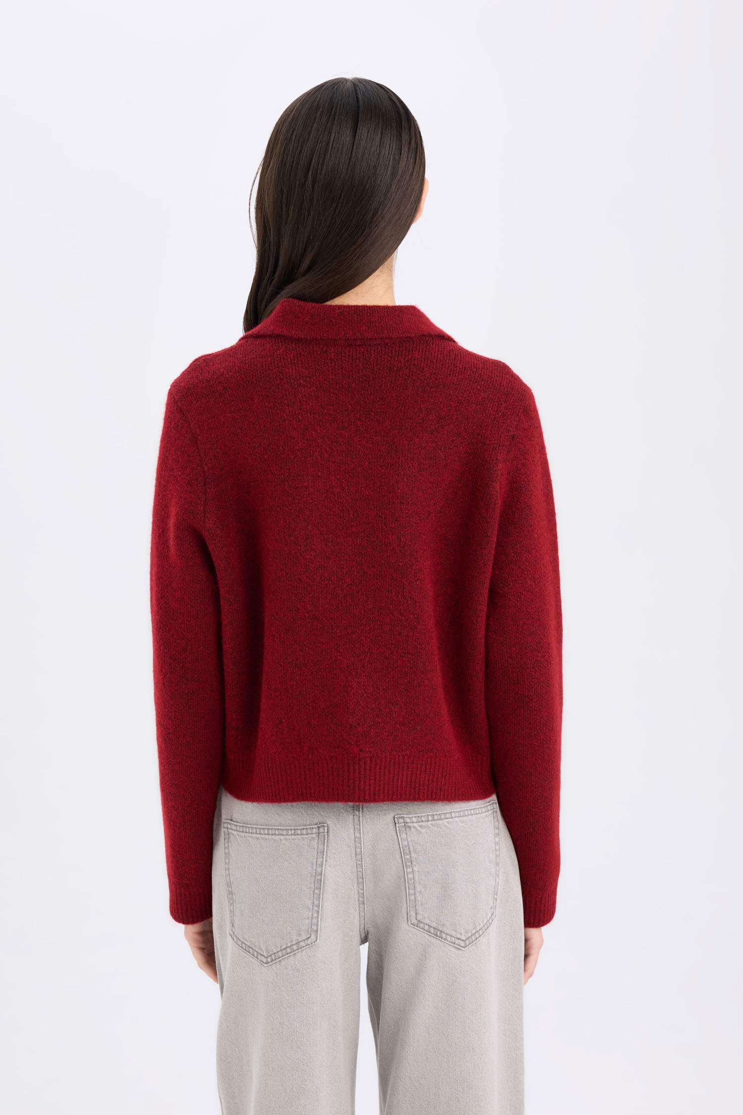 Pull Cardigan basique en tricot à col polo et boutons Coupe régulière