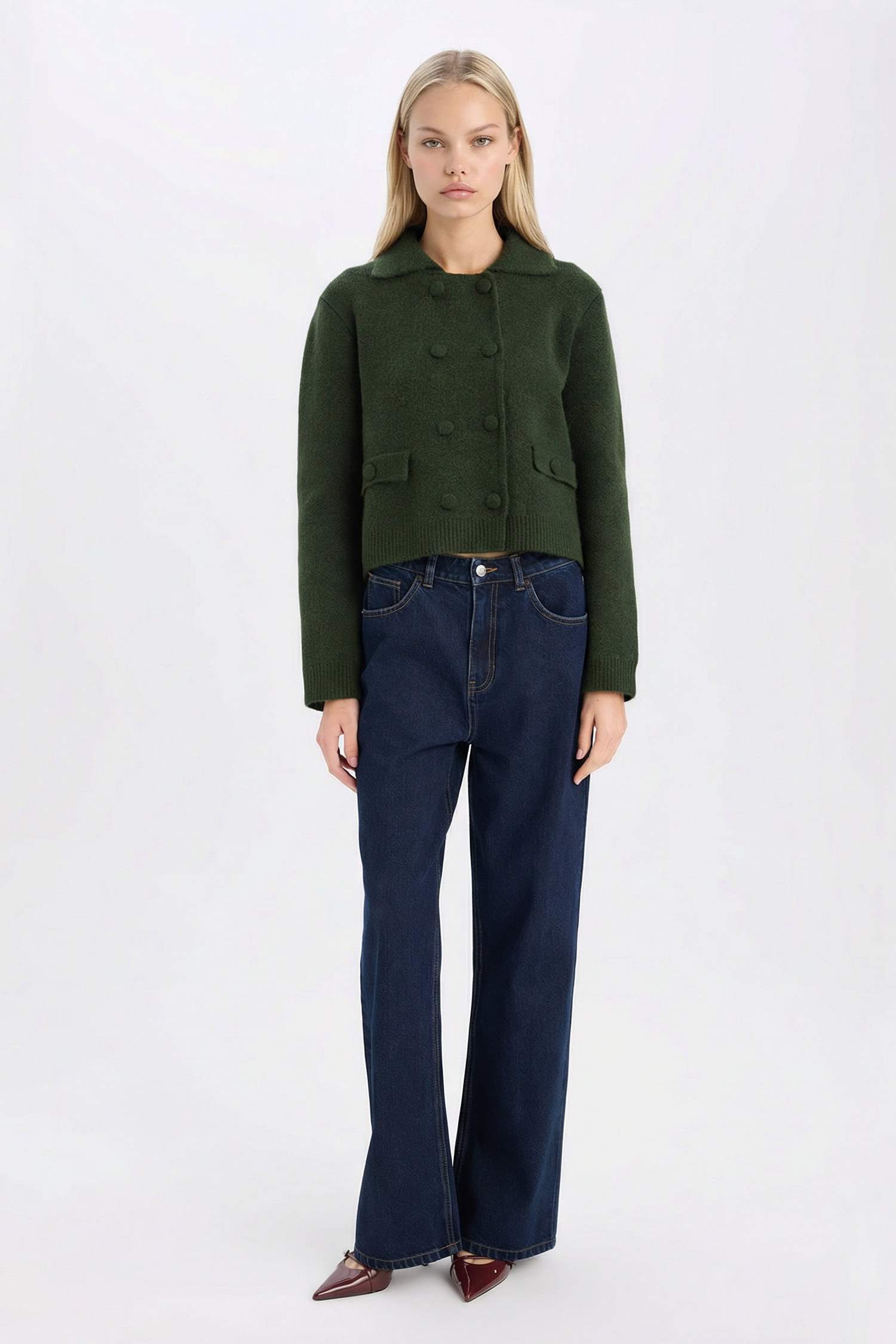 Regular Fit Polo Yaka Basic Düz Düğmeli Triko Hırka