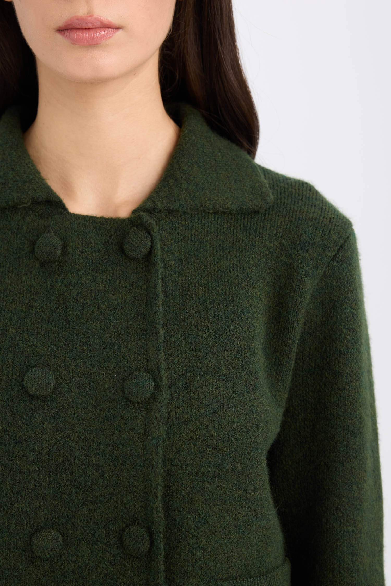 Regular Fit Polo Neck Basic Buttoned Knitted Cardigan