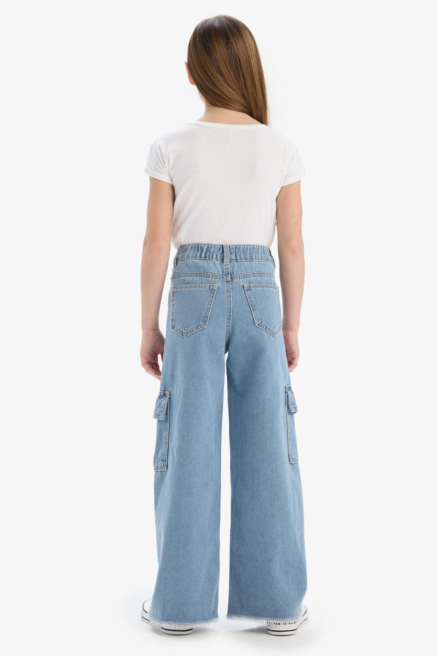 Kız Çocuk Wide Leg Kargo Geniş Bol Paça Jean Pantolon