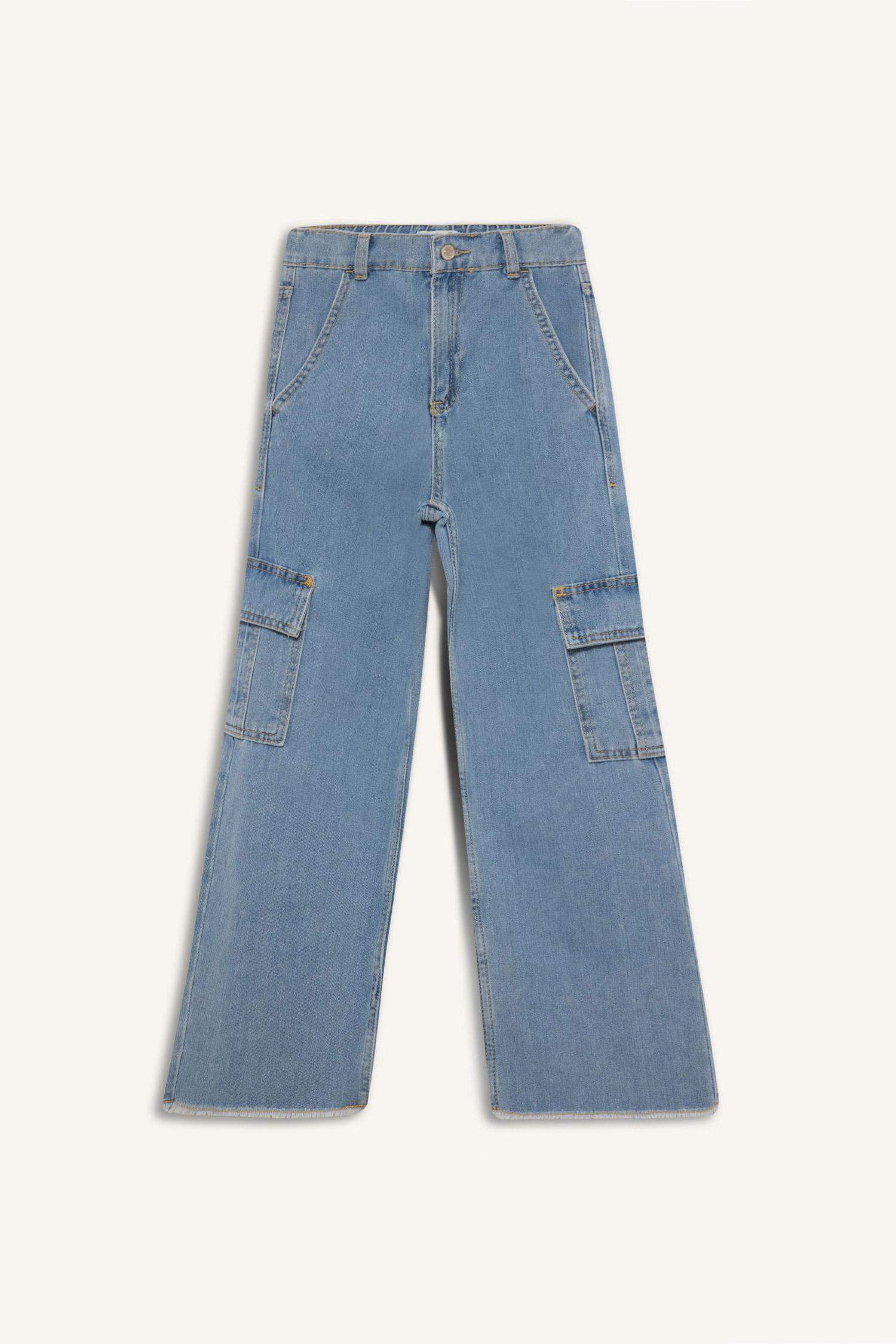 Kız Çocuk Wide Leg Kargo Geniş Bol Paça Jean Pantolon