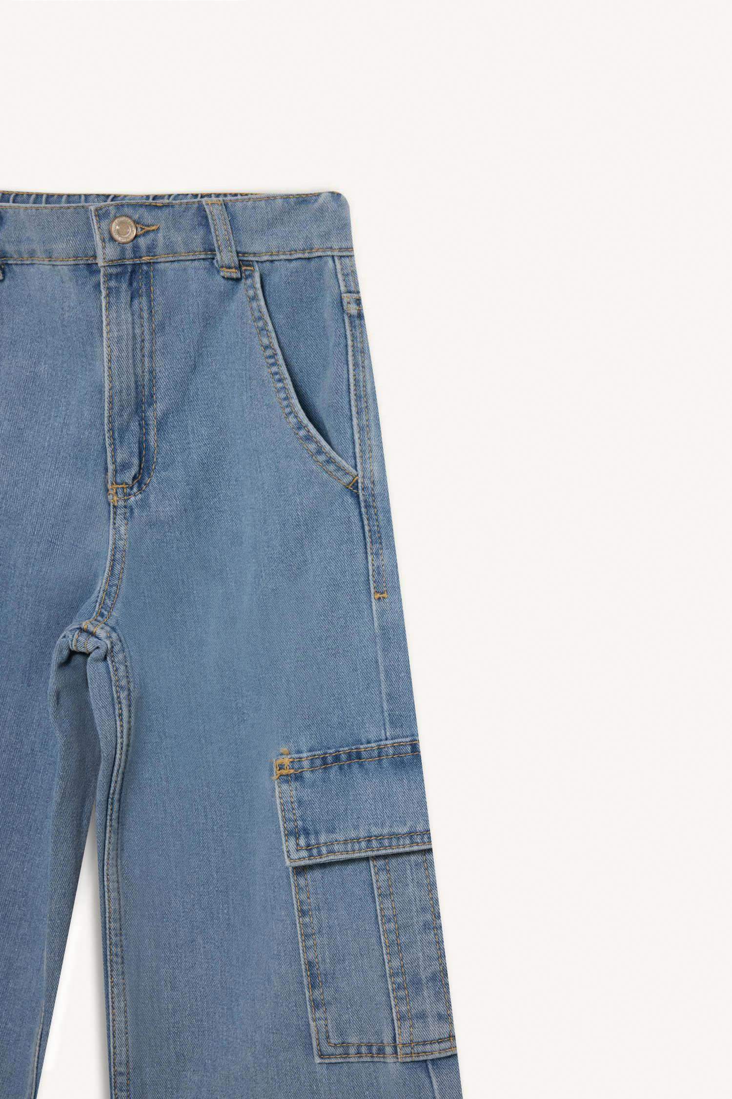 Kız Çocuk Wide Leg Kargo Geniş Bol Paça Jean Pantolon