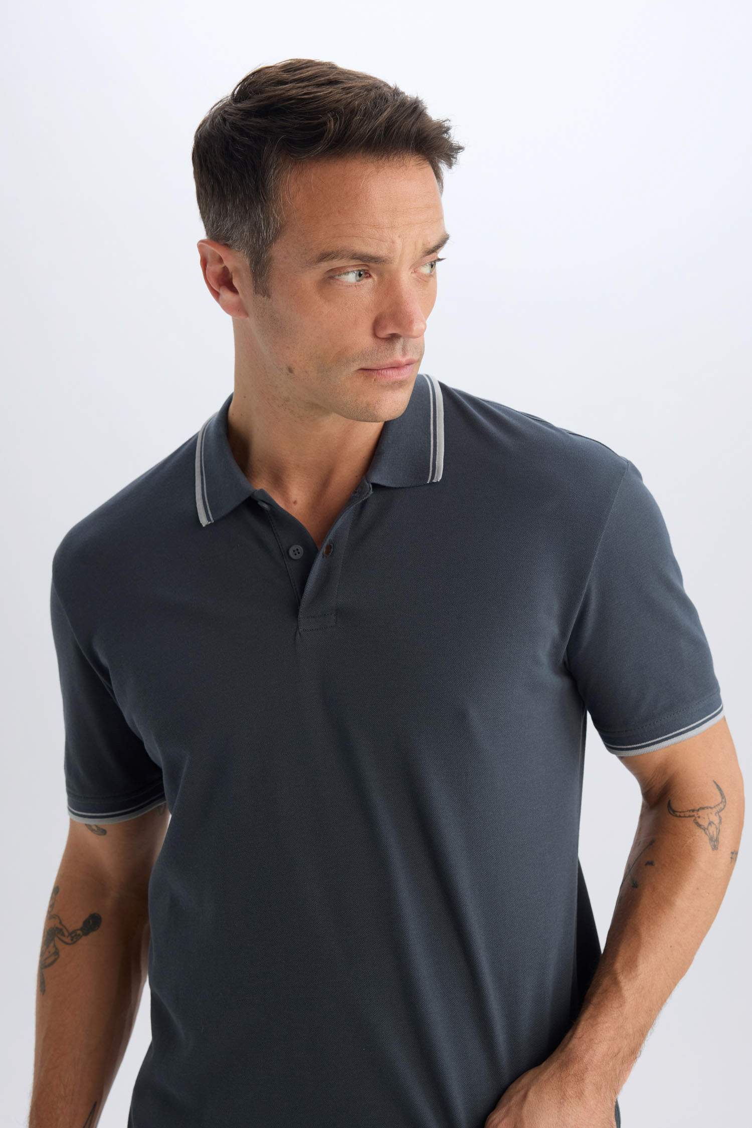 %100 Pamuk Regular Fit Polo Yaka Basic Düz Kısa Kollu Tişört