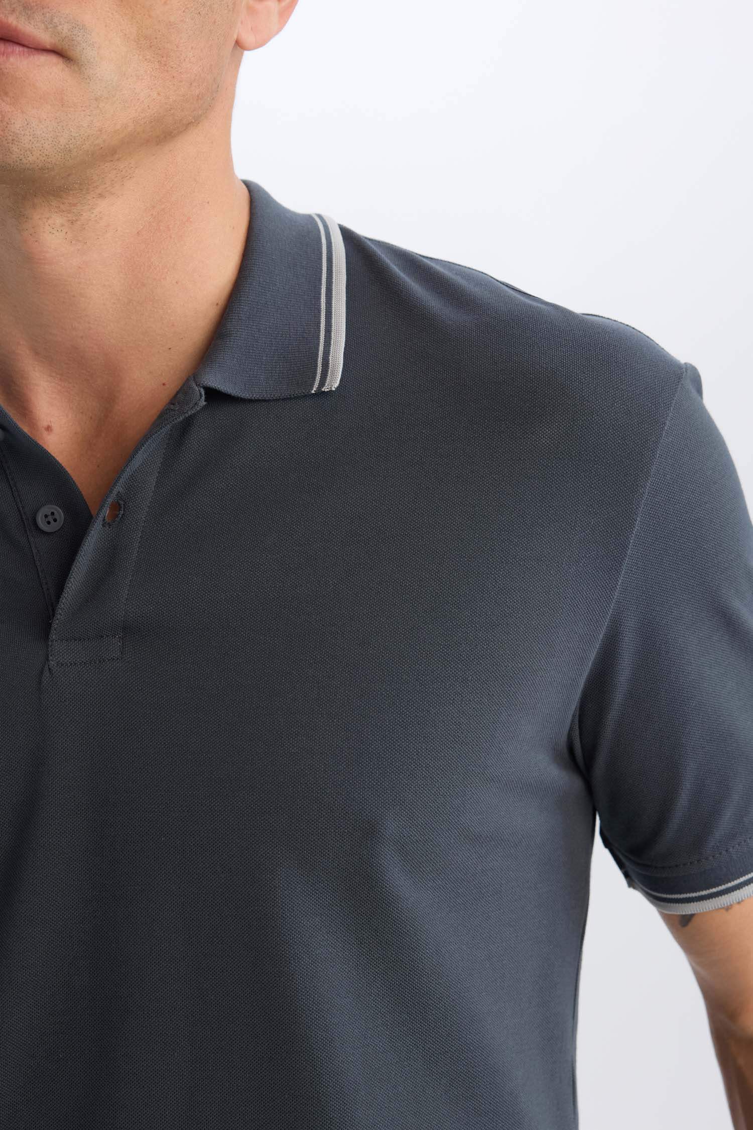 %100 Pamuk Regular Fit Polo Yaka Basic Düz Kısa Kollu Tişört