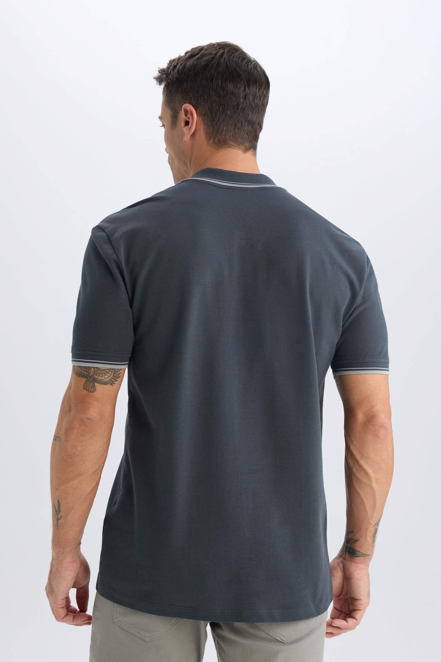 %100 Pamuk Regular Fit Polo Yaka Basic Düz Kısa Kollu Tişört