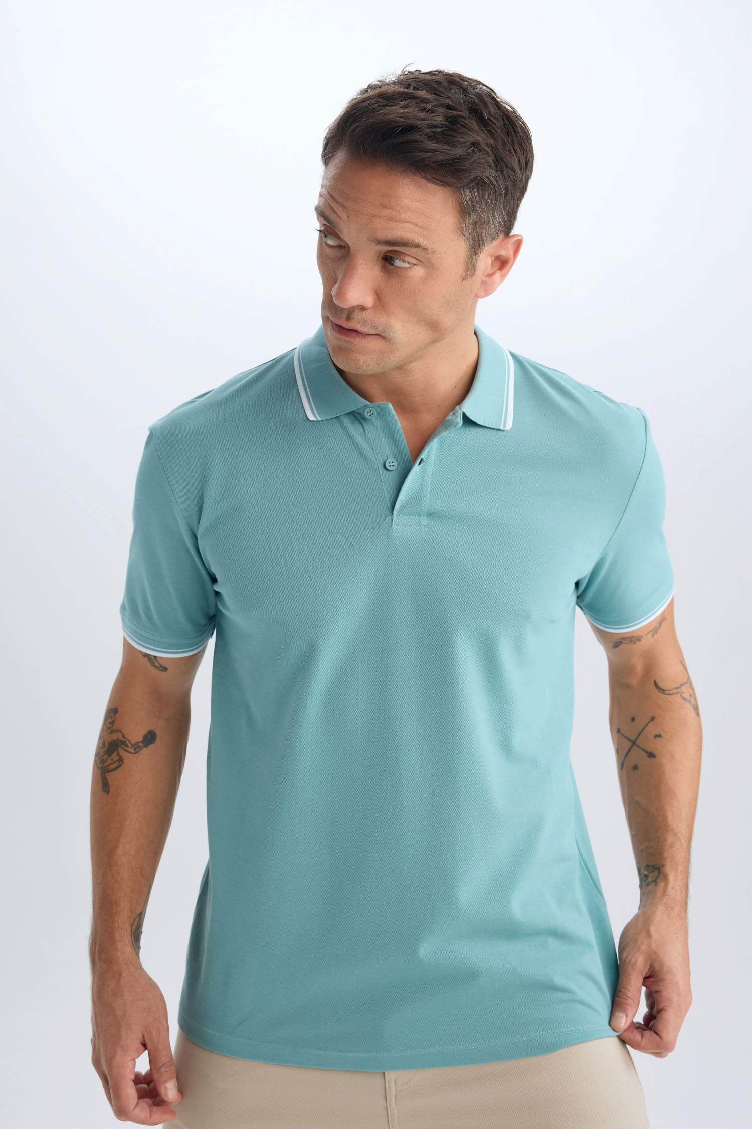 %100 Pamuk Regular Fit Polo Yaka Basic Düz Kısa Kollu Tişört