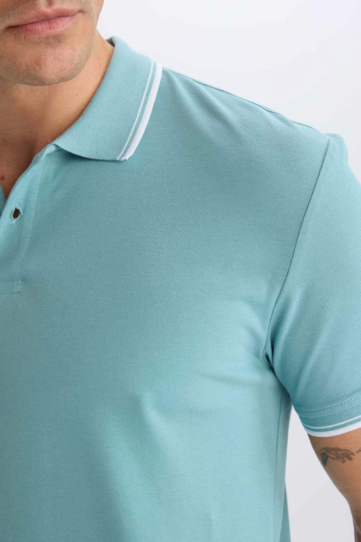 %100 Pamuk Regular Fit Polo Yaka Basic Düz Kısa Kollu Tişört