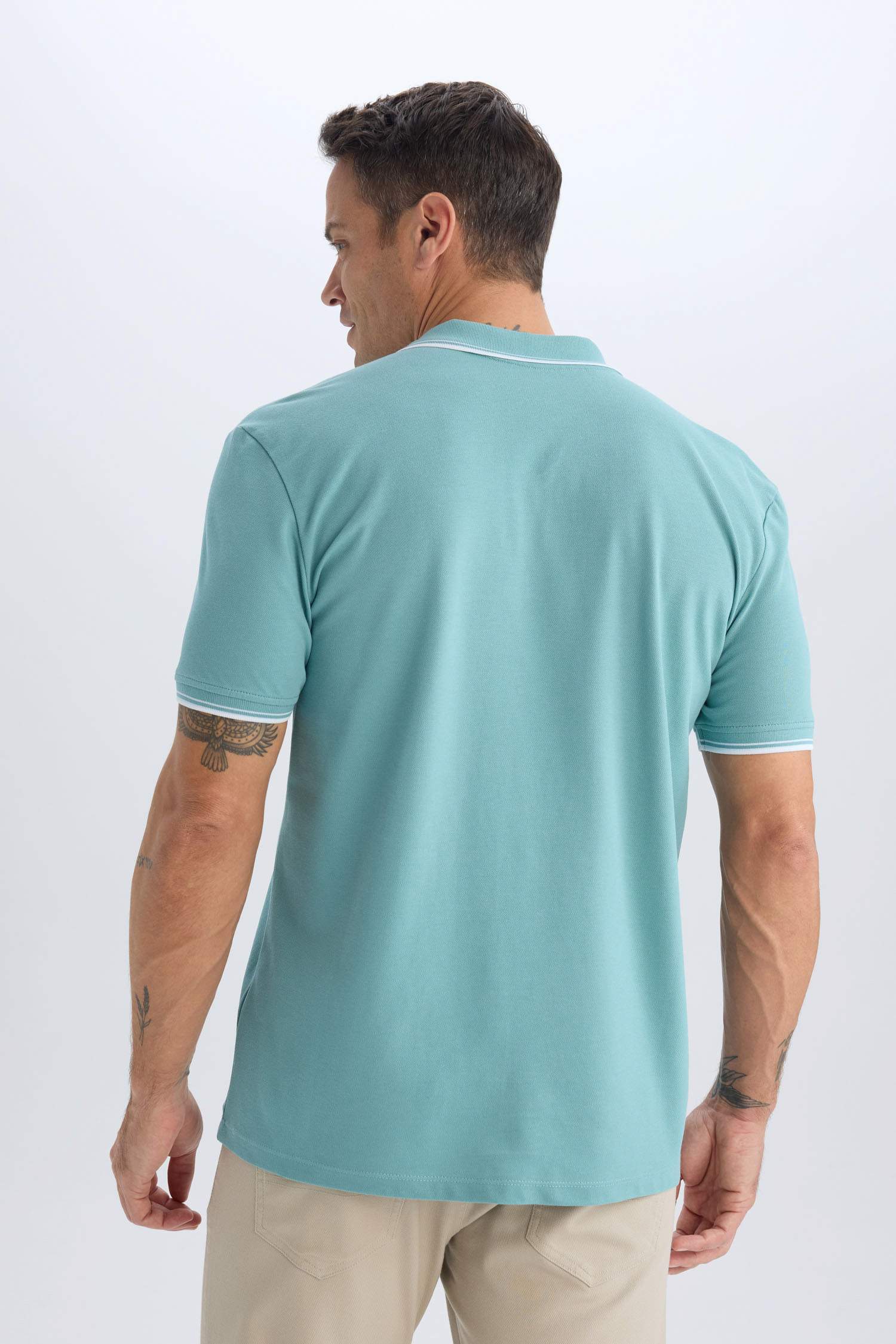 %100 Pamuk Regular Fit Polo Yaka Basic Düz Kısa Kollu Tişört