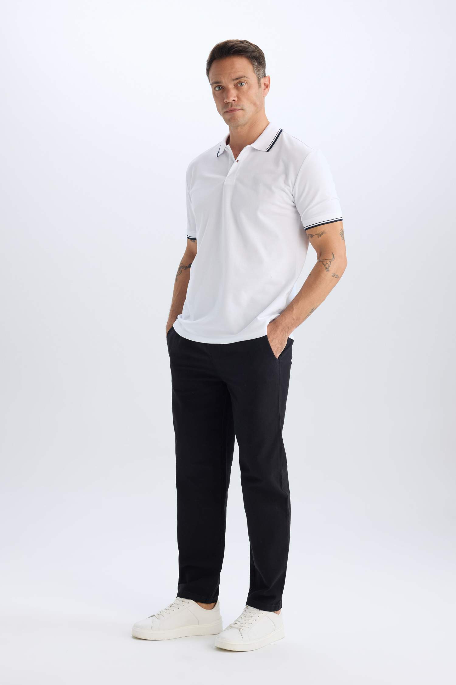 %100 Pamuk Regular Fit Basic Düz Kısa Kollu Polo Tişört