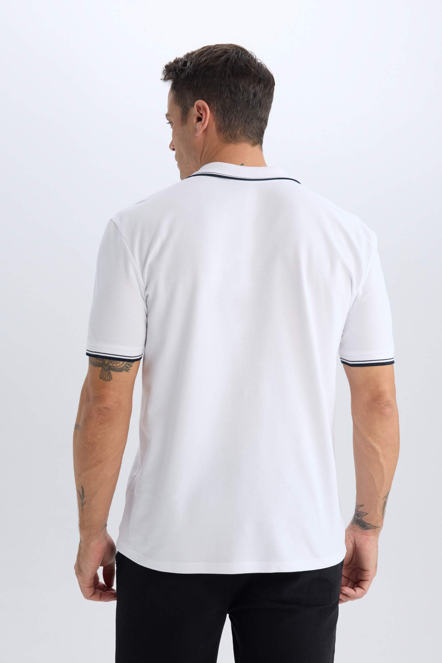 %100 Pamuk Regular Fit Basic Düz Kısa Kollu Polo Tişört