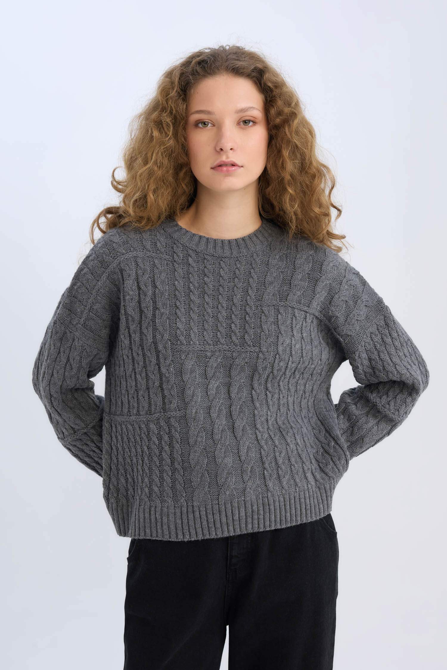 Oversize Geniş Kalıp Bisiklet Yaka Triko Kazak