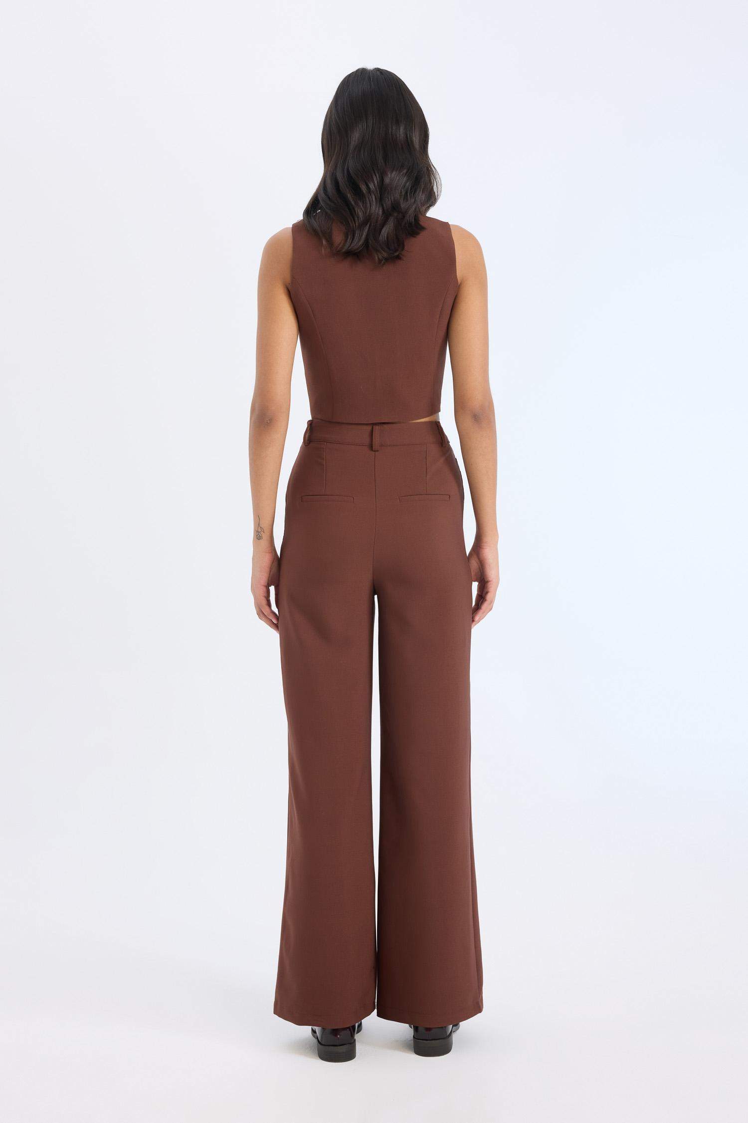 سروال واسع بخصر عالي قصة مستقيمة