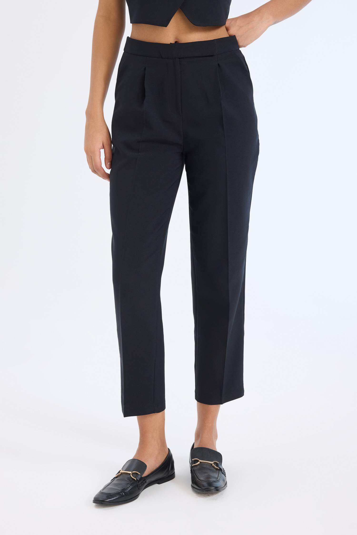 2'li Takım Blazer Yelek Tapered Fit Yüksek Bel Kumaş Pantolon