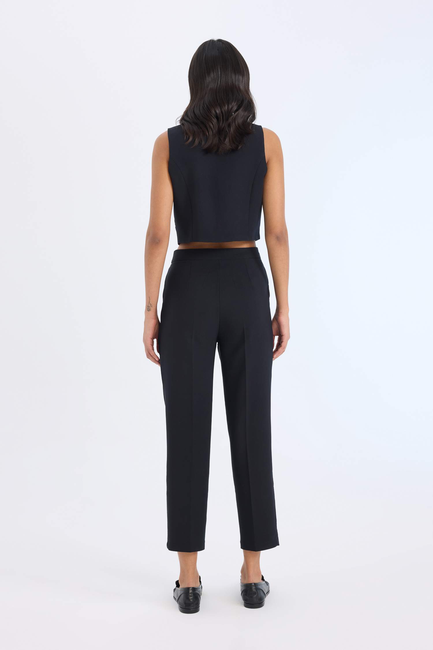 2'li Takım Blazer Yelek Tapered Fit Yüksek Bel Kumaş Pantolon