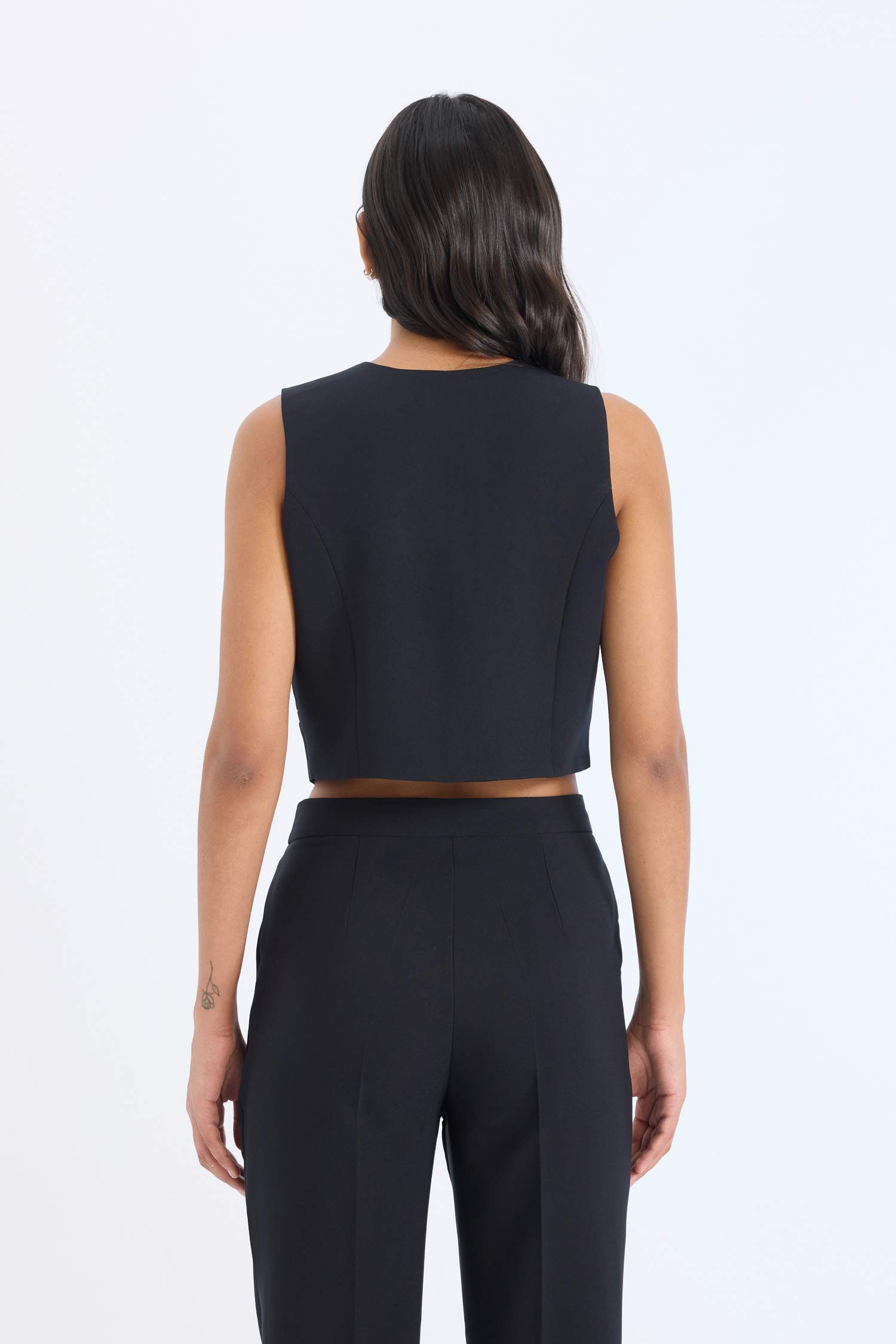 2'li Takım Blazer Yelek Tapered Fit Yüksek Bel Kumaş Pantolon