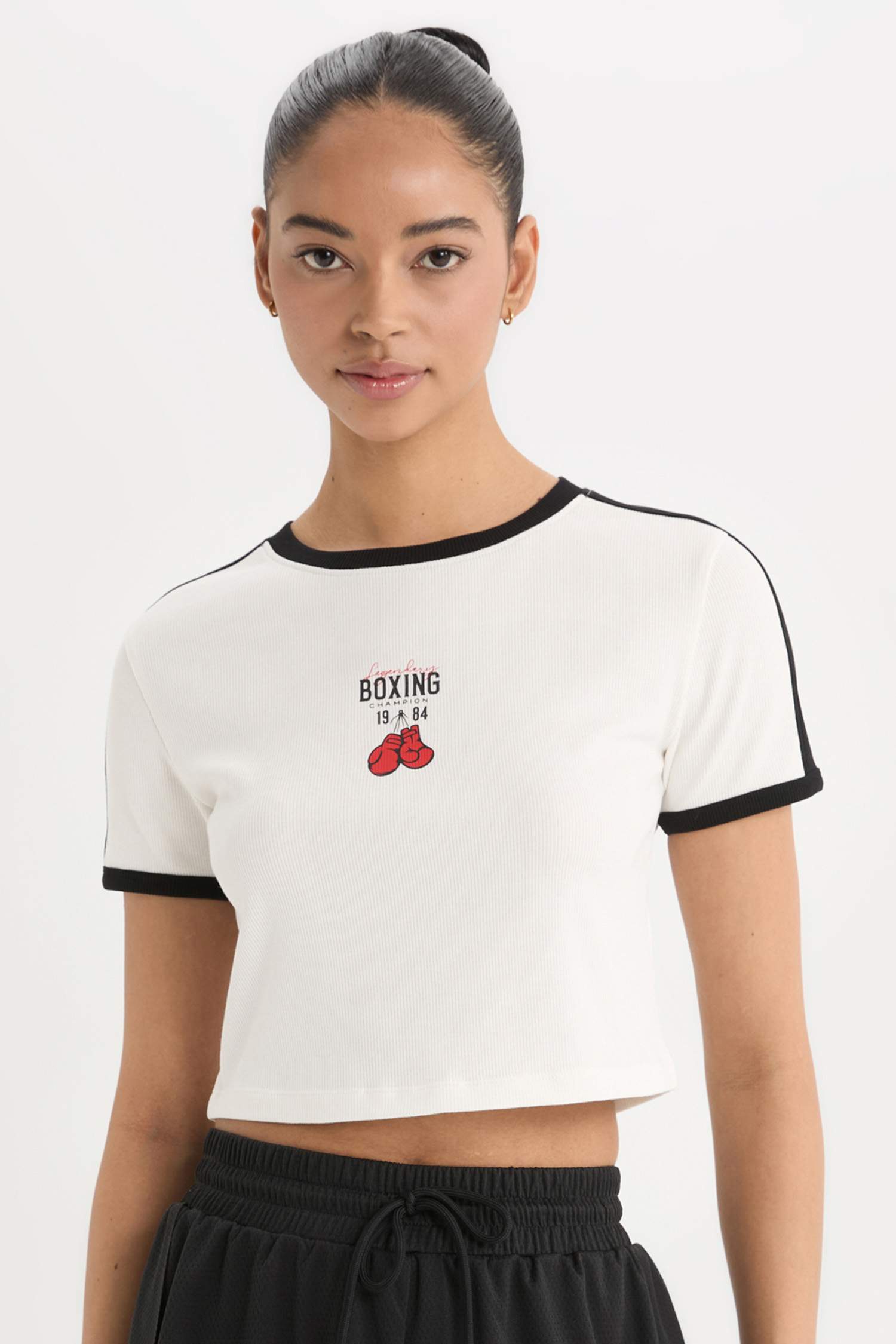 DeFactoFit Slim Fit Crew Neck Printed Sports T-Shirt