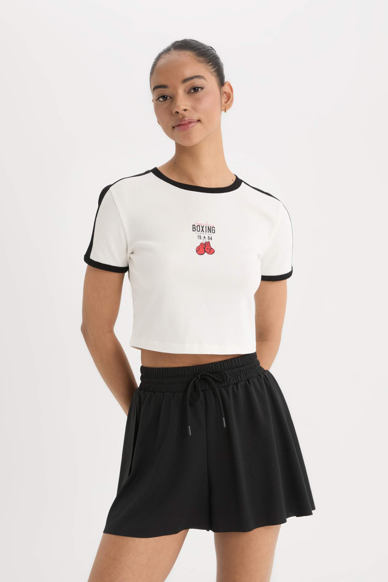 DeFactoFit Slim Fit Crew Neck Printed Sports T-Shirt