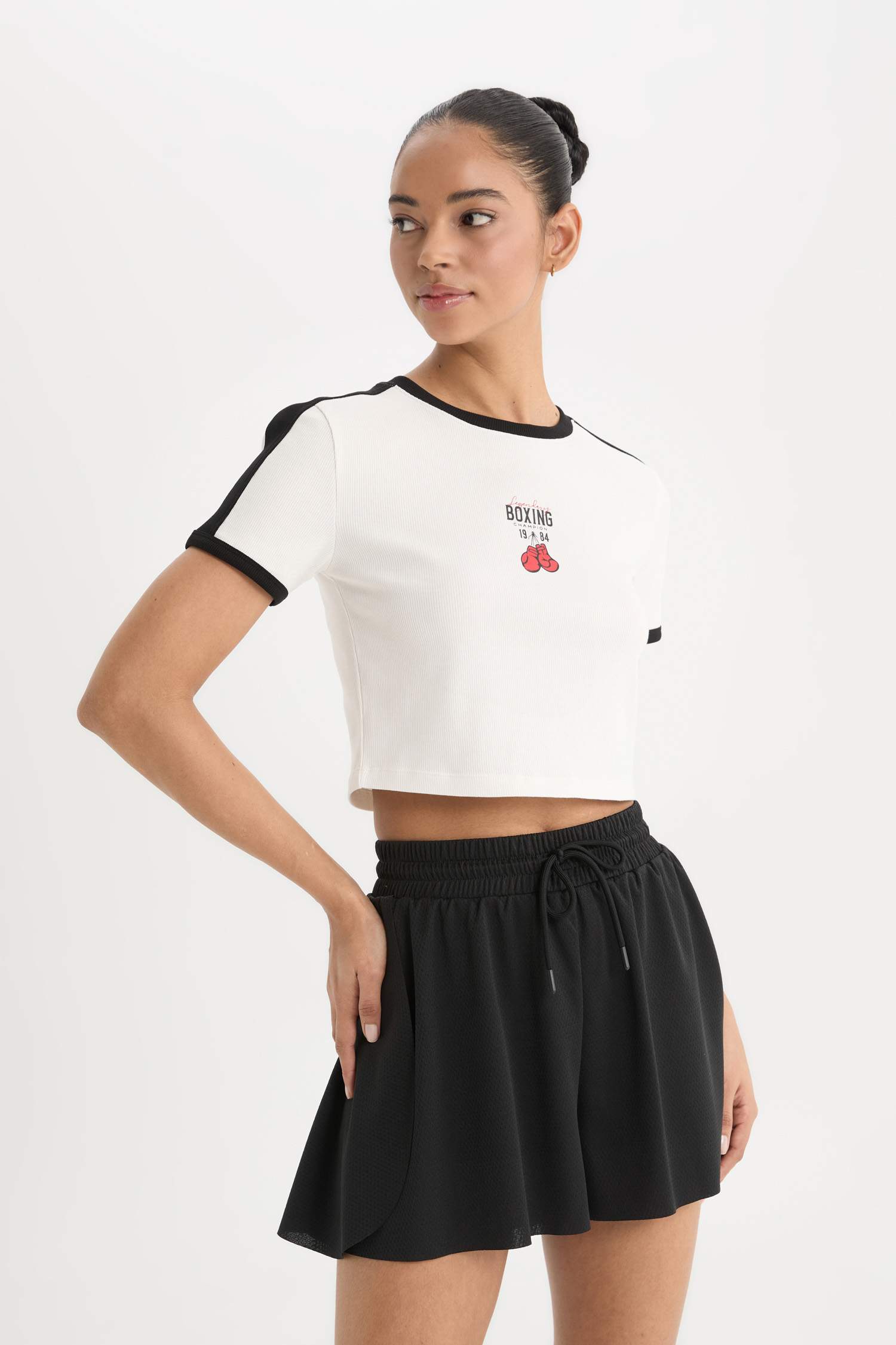 DeFactoFit Slim Fit Crew Neck Printed Sports T-Shirt