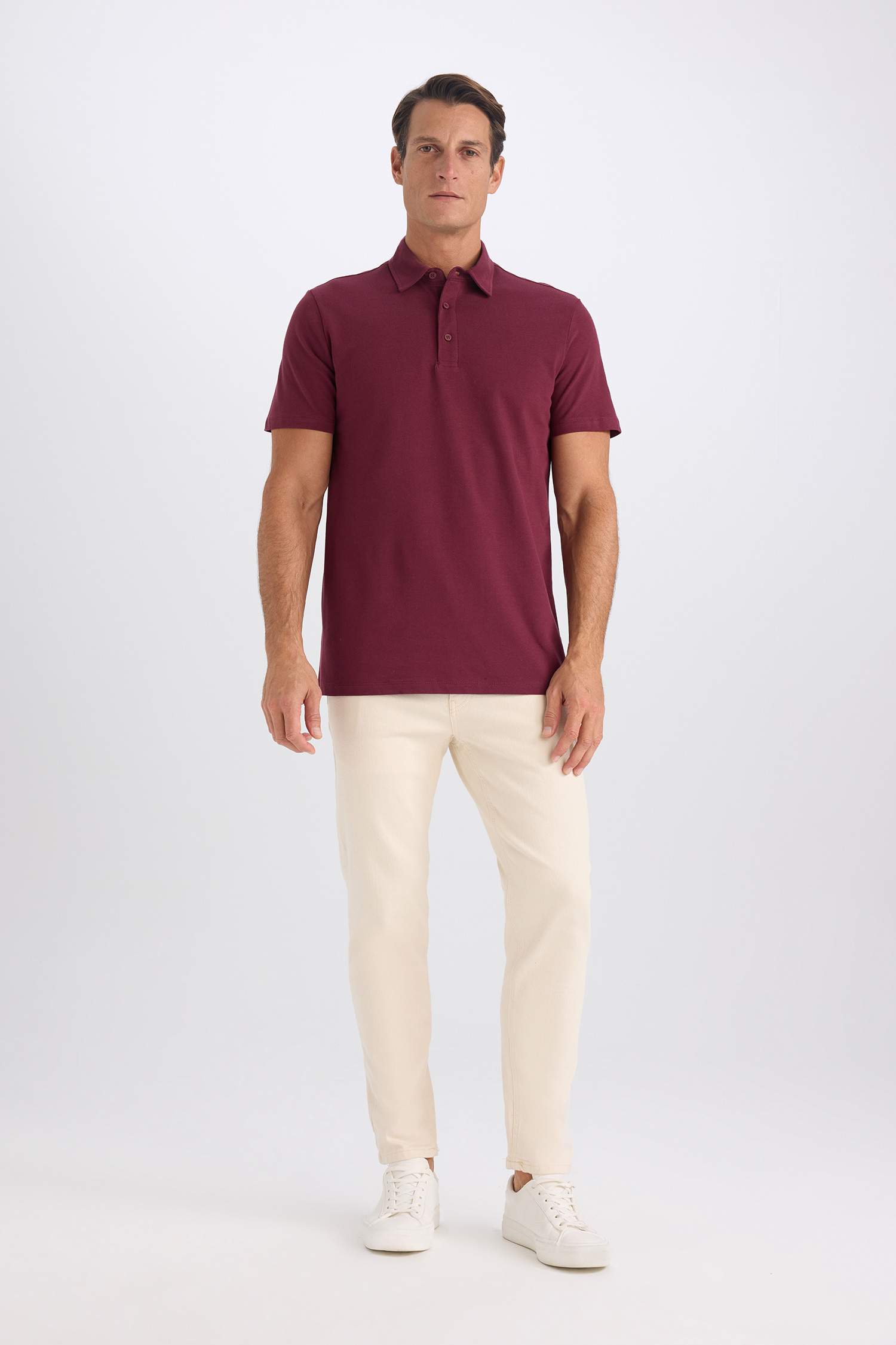 %100 Pamuk Regular Fit Polo Yaka Kısa Kollu Basic Düz Tişört