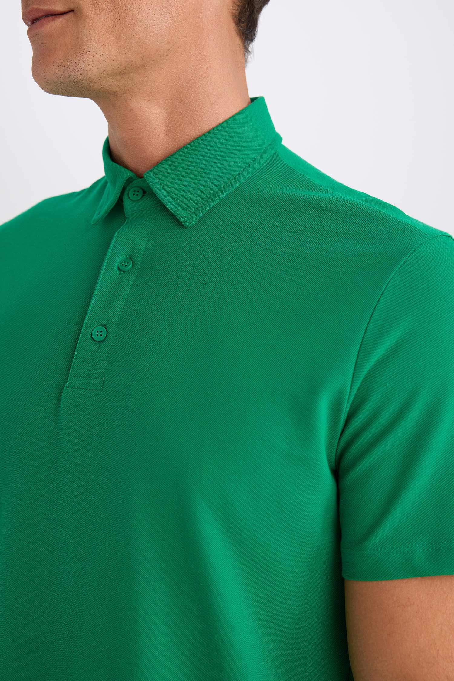 %100 Pamuk Regular Fit Polo Yaka Kısa Kollu Basic Düz Tişört