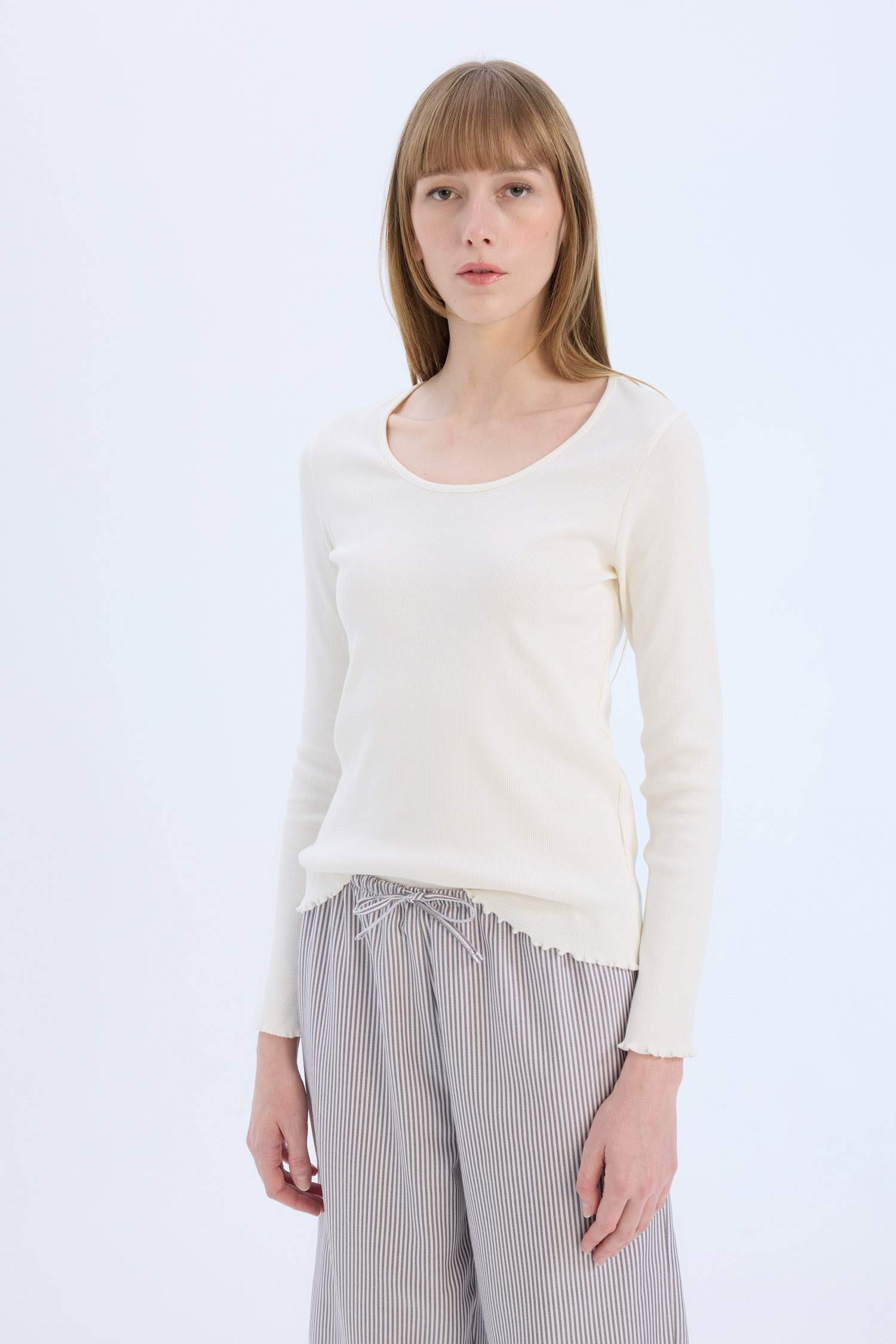 Pijama Takımı Regular Fit Poplin Uzun Kollu Üst Çizgili Uzun Alt-Fall in Love