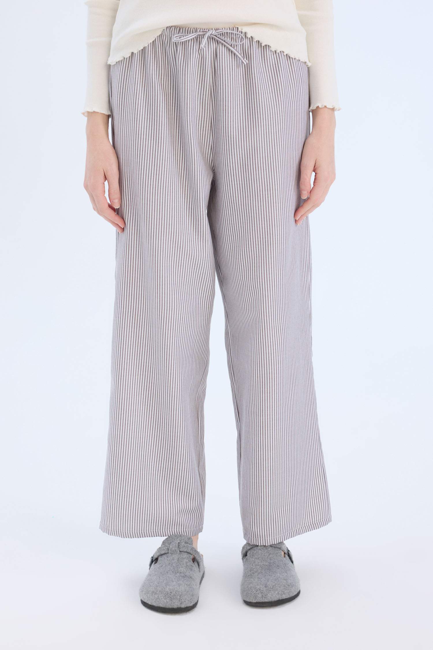 Pijama Takımı Regular Fit Poplin Uzun Kollu Üst Çizgili Uzun Alt-Fall in Love