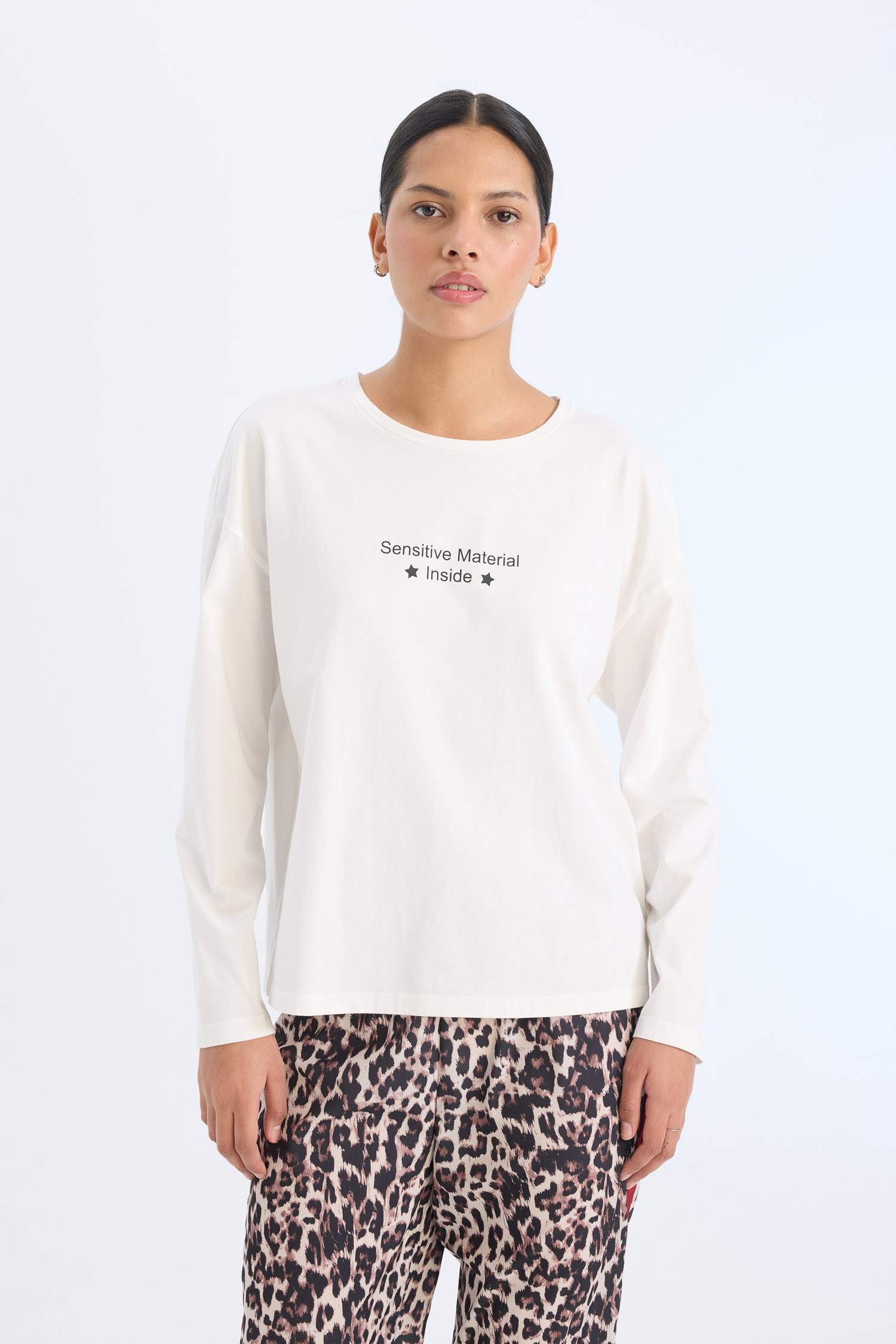 Pijama Takımı Regular Fit Uzun Kollu Baskılı Üst Leopar Desenli Uzun Alt