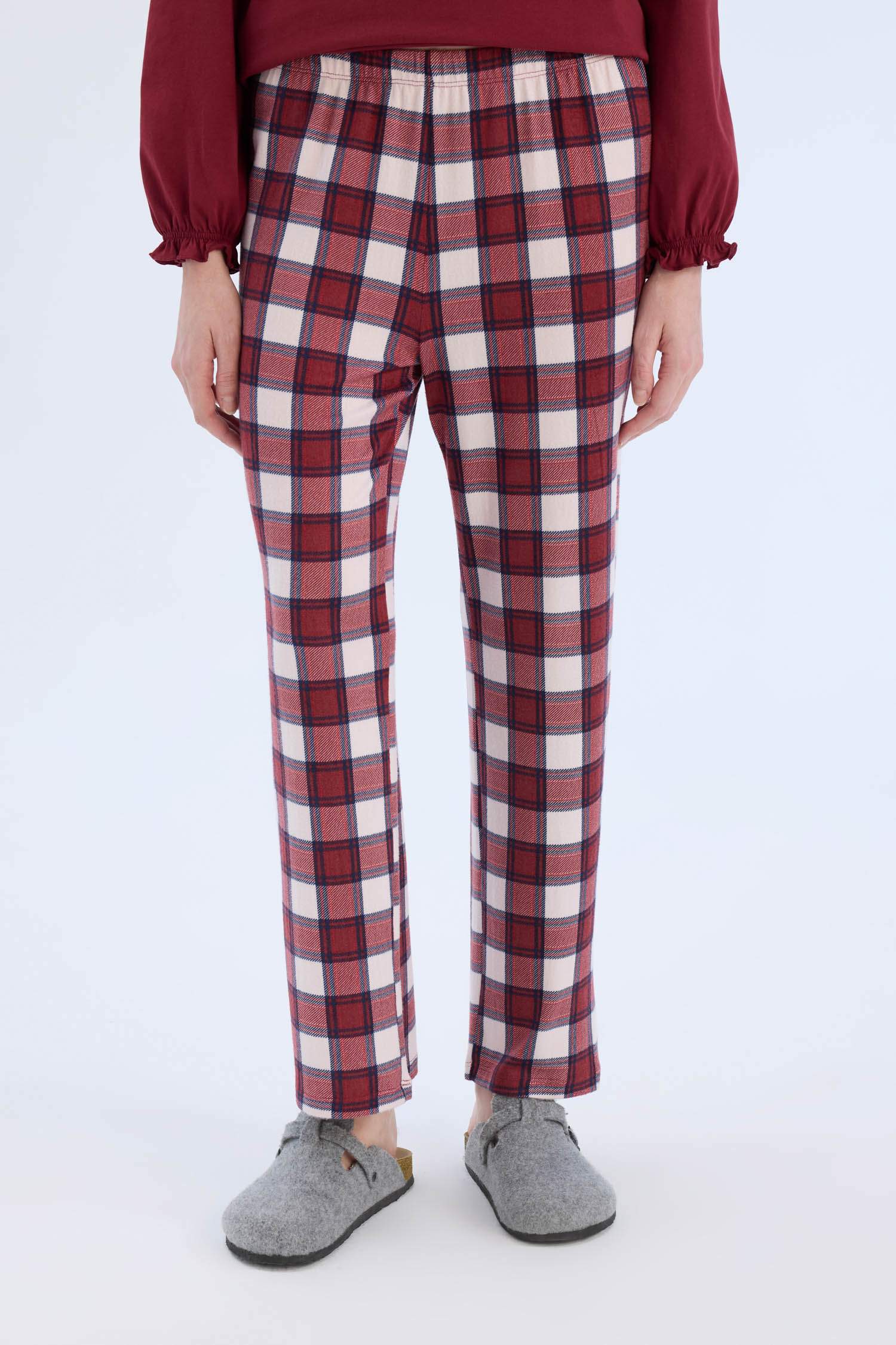 Pijama Takımı Regular Fit Uzun Kollu Üst Kareli Uzun Alt-Fall in Love