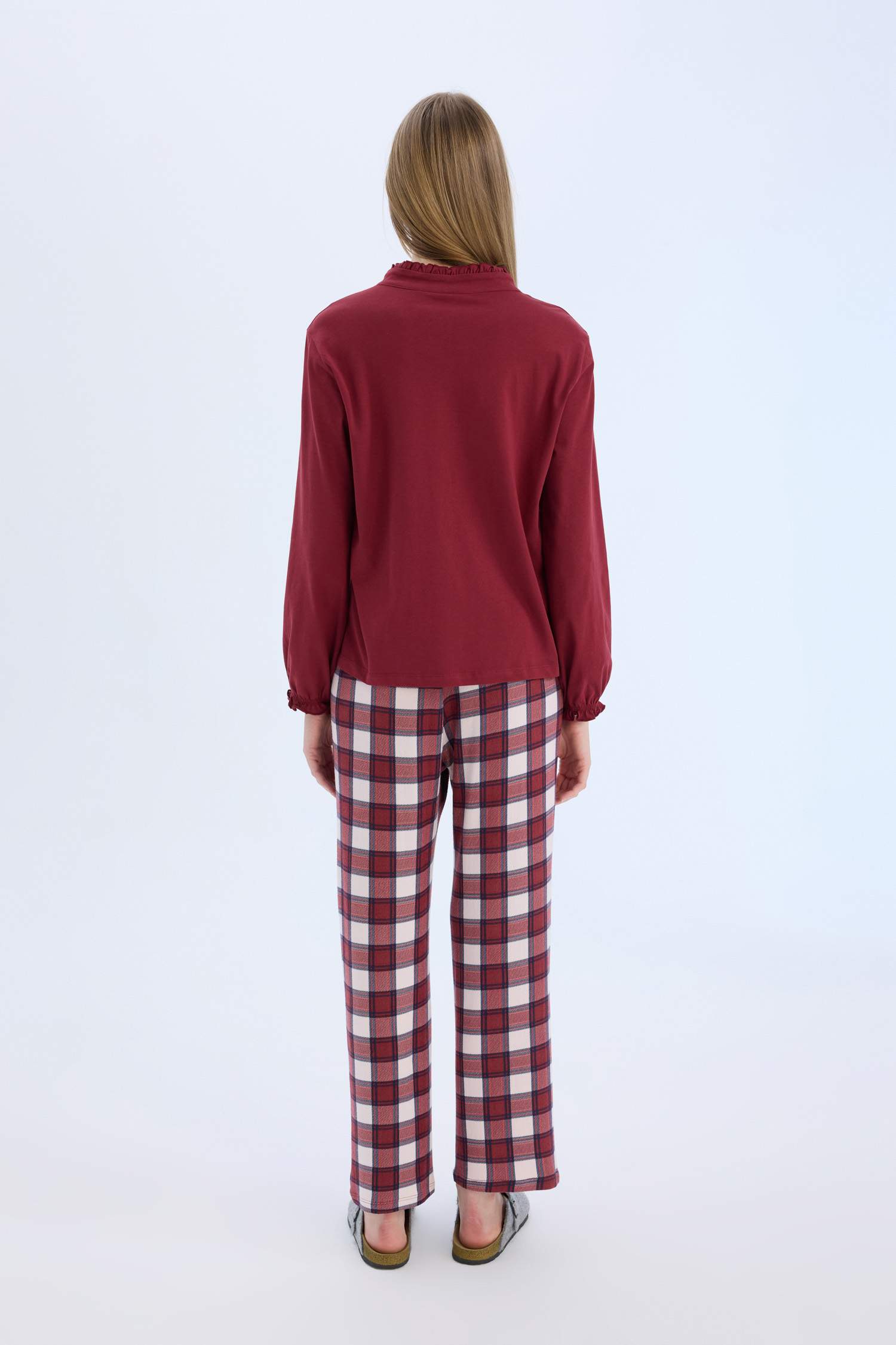 Pijama Takımı Regular Fit Uzun Kollu Üst Kareli Uzun Alt-Fall in Love