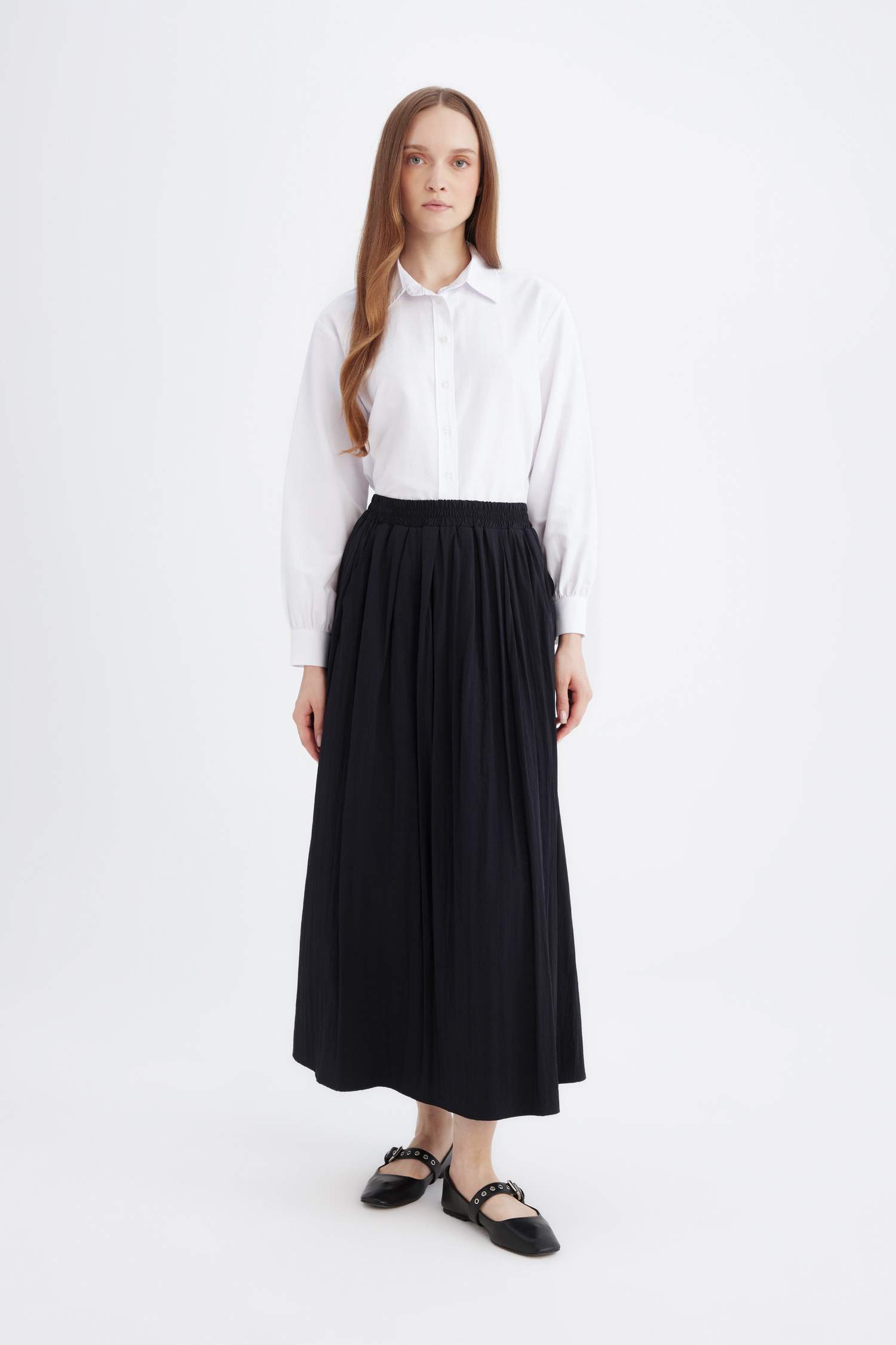 A Cut Normal Waist Maxi Skirt