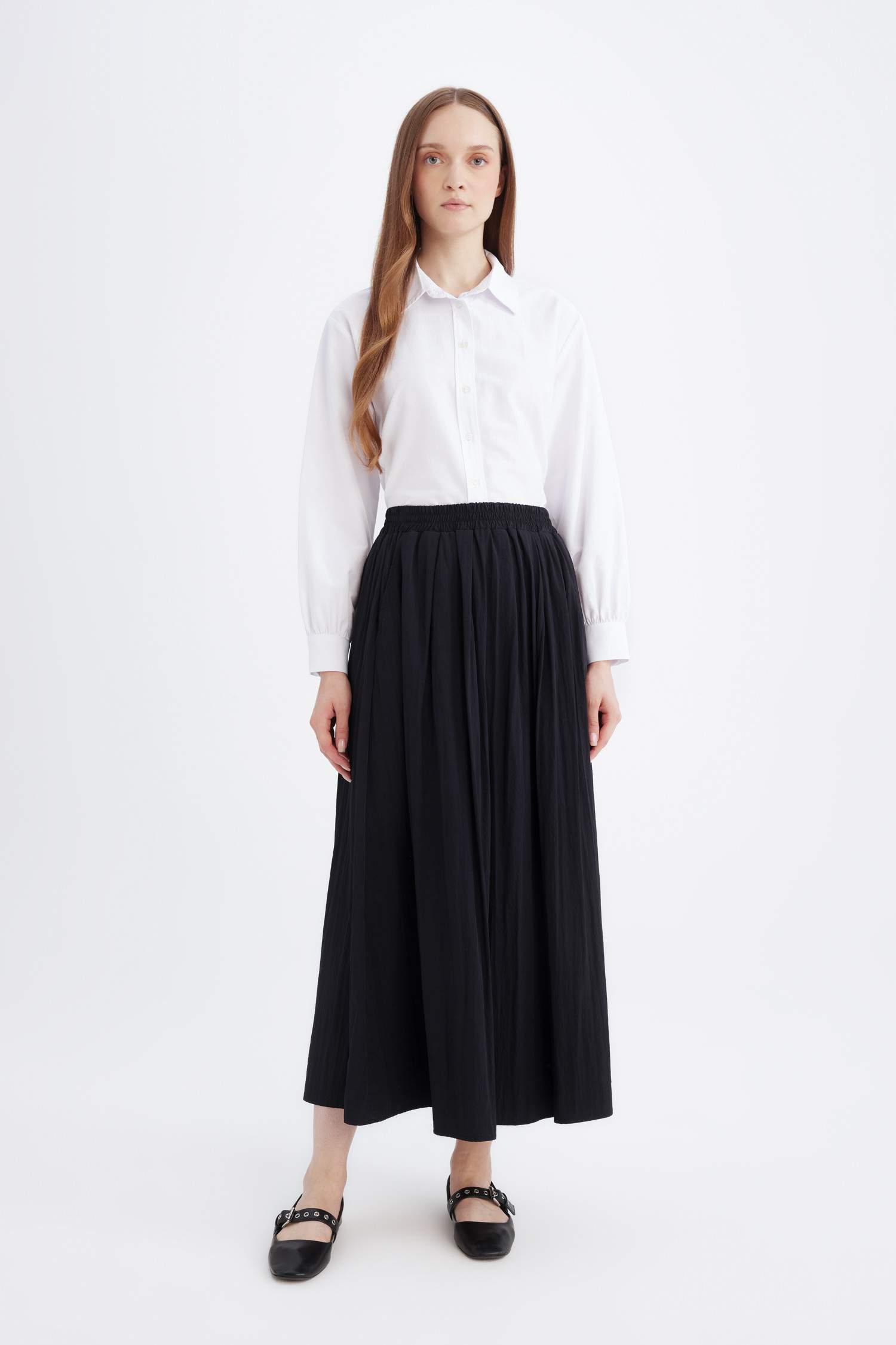 A Cut Normal Waist Maxi Skirt