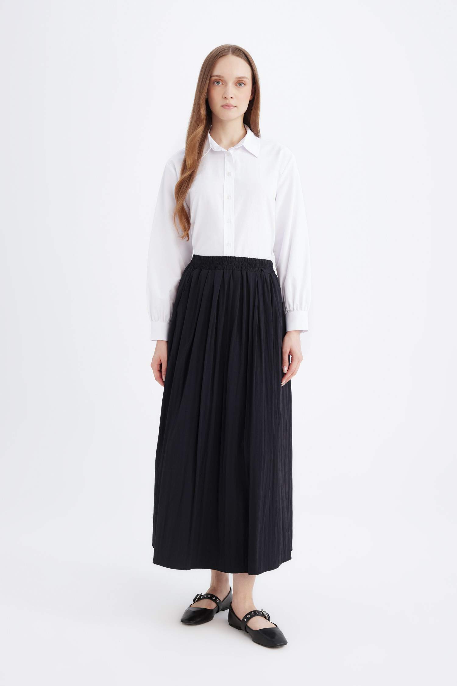 A Cut Normal Waist Maxi Skirt